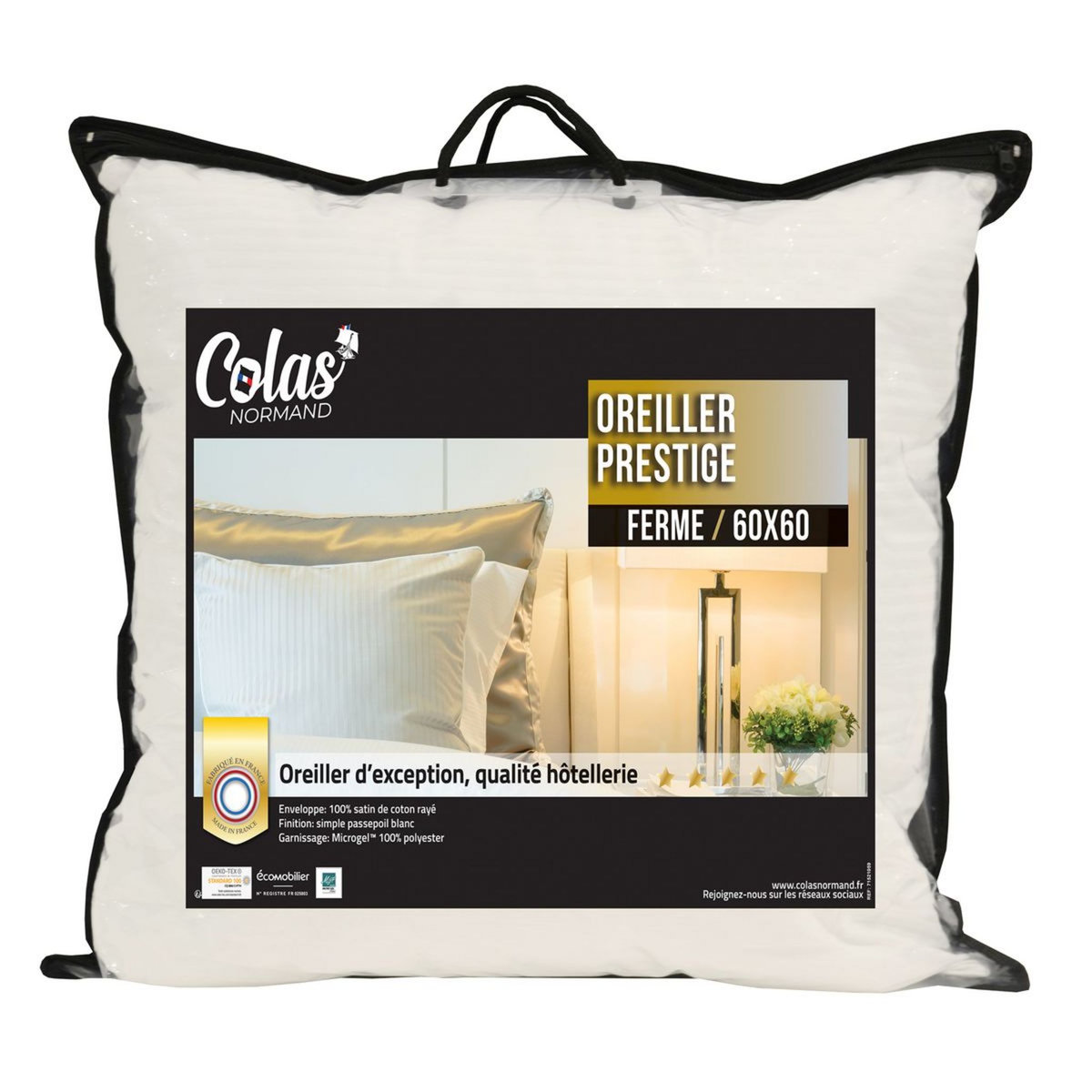 COLAS NORMAND Oreiller confort ferme en satin de coton PRESTIGE 
