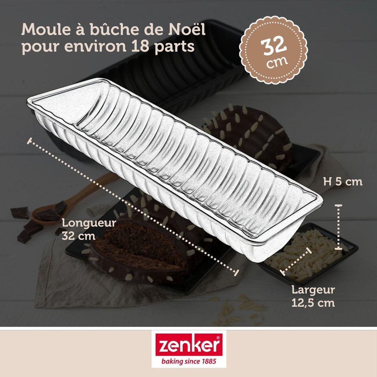 ZENKER Set pâtisserie avec moule à bûches de Noël 32 cm, 2 bols à mixer, verre mesureur et spatule Zenker