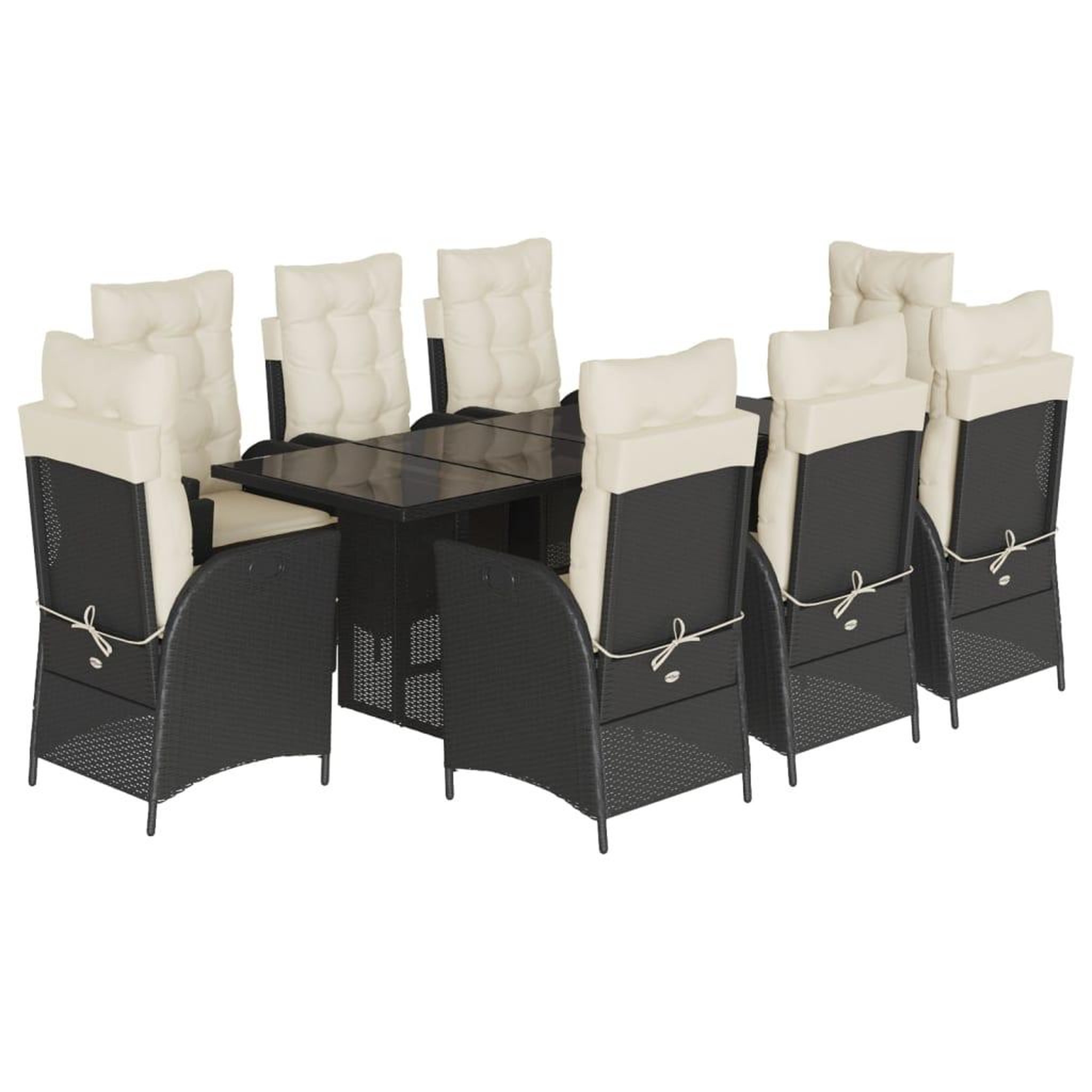 Voir la diapositive 2 : VIDAXL Ensemble a manger de jardin 9pcs coussins noir resine tressee