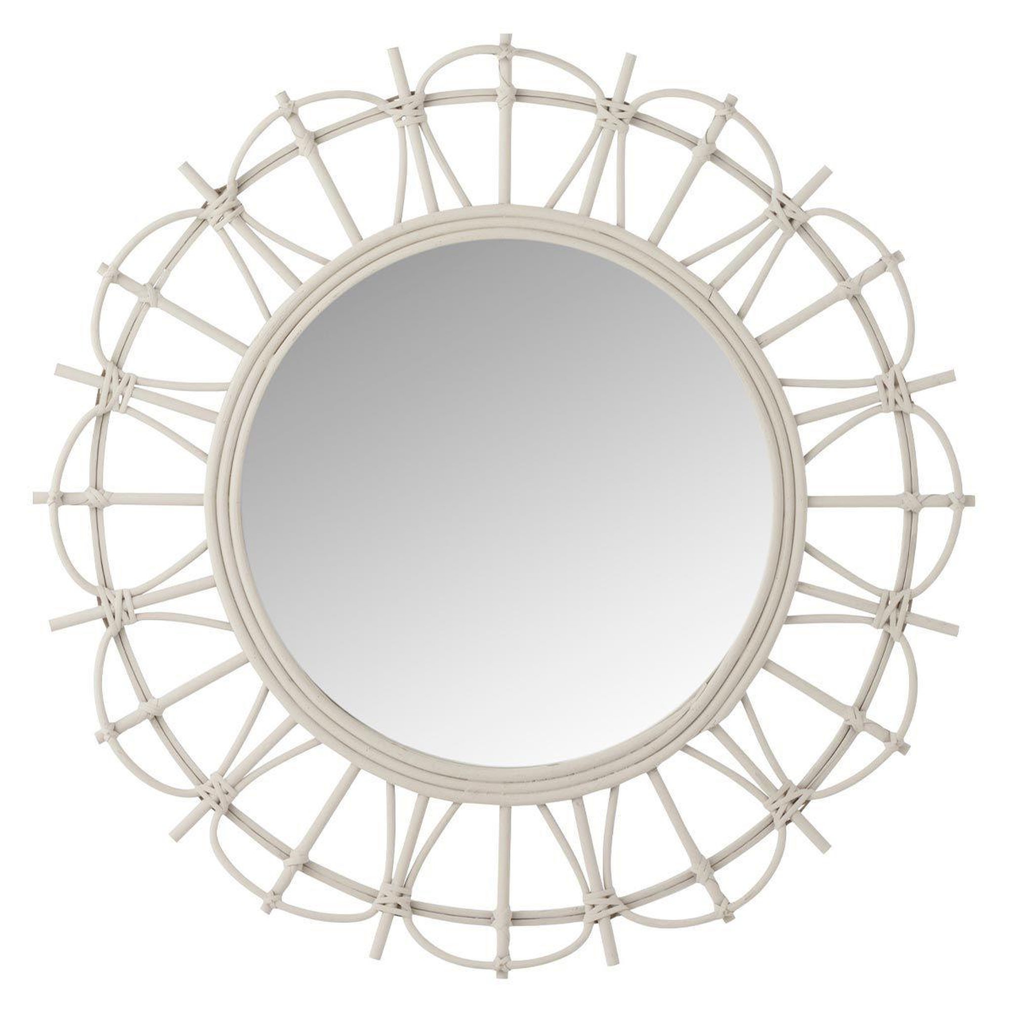 Voir la diapositive 1 : J-LINE Miroir mural rond en bambou  teo  60cm gris clair