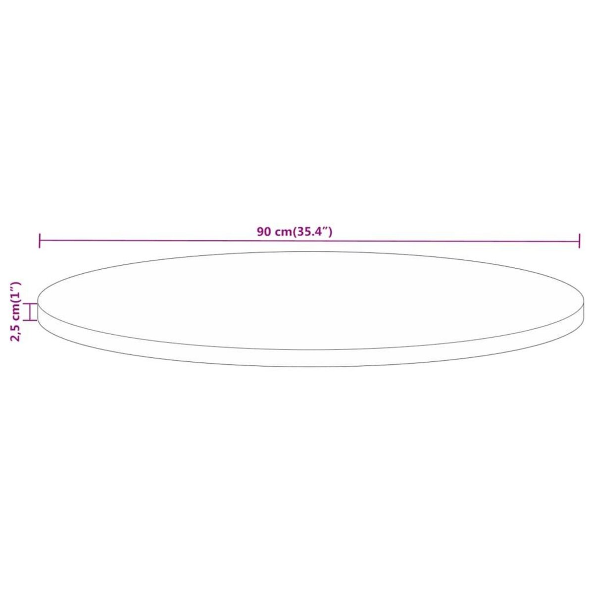 VIDAXL Dessus de table Ø 90x2,5 cm rond bois massif de recuperation