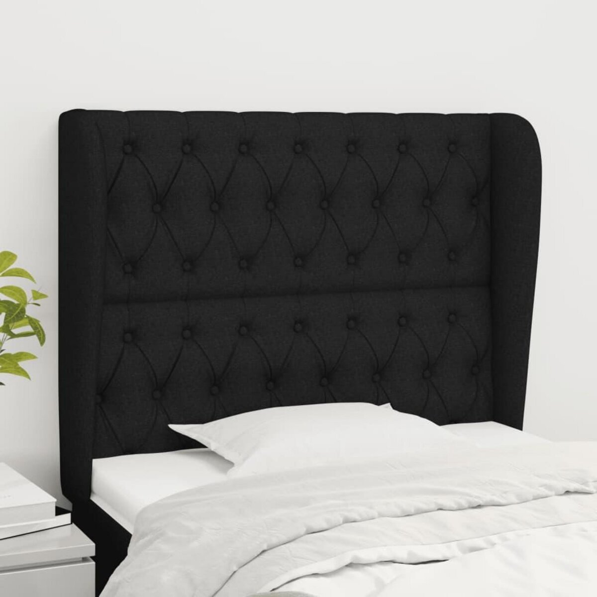VIDAXL Tete de lit avec oreilles Noir 103x23x118/128 cm Tissu