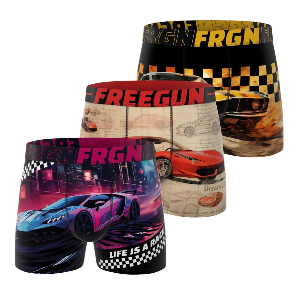 FREEGUN Lot de 3 boxers homme Cars Racing