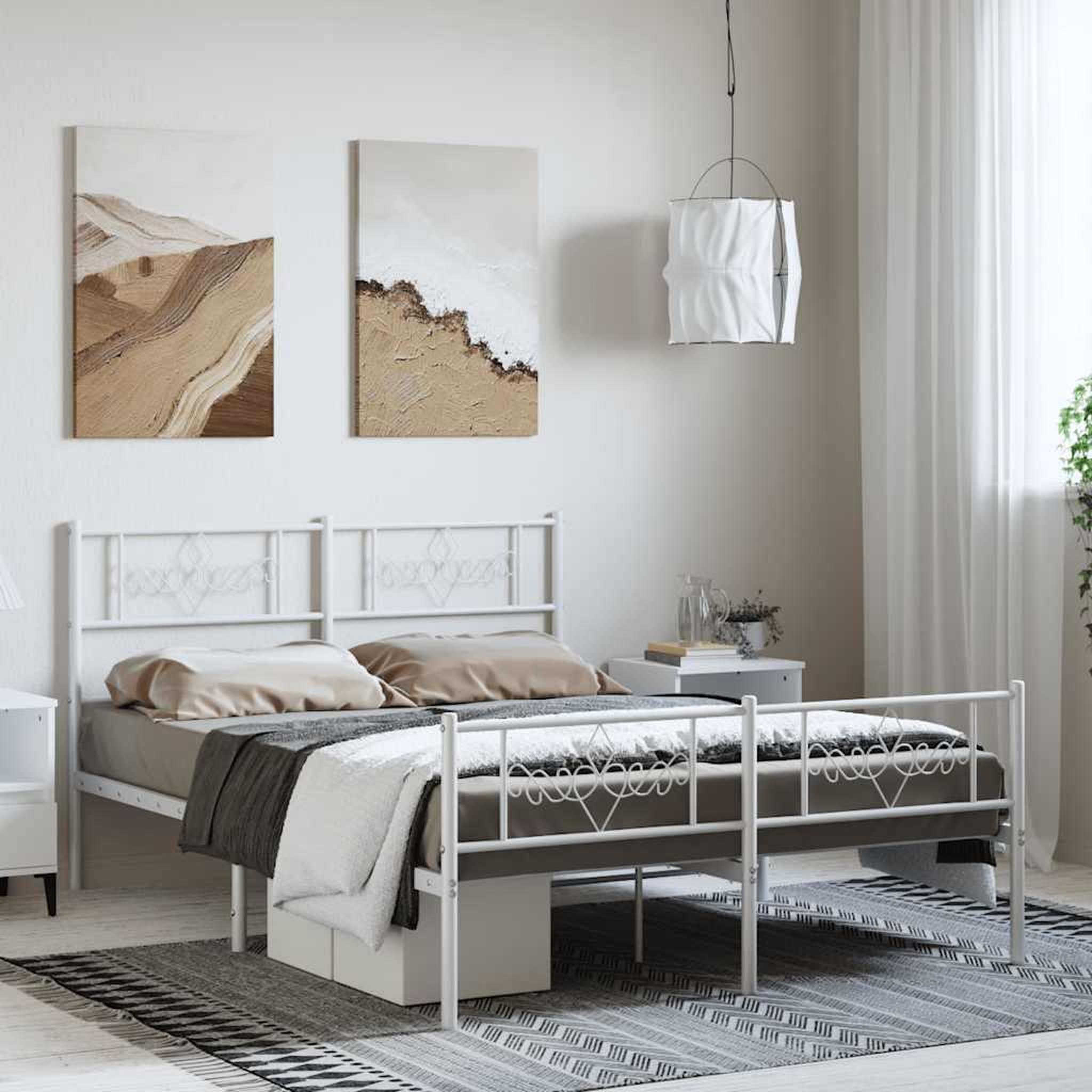 VIDAXL Cadre de lit metal sans matelas et pied de lit blanc 135x190 cm