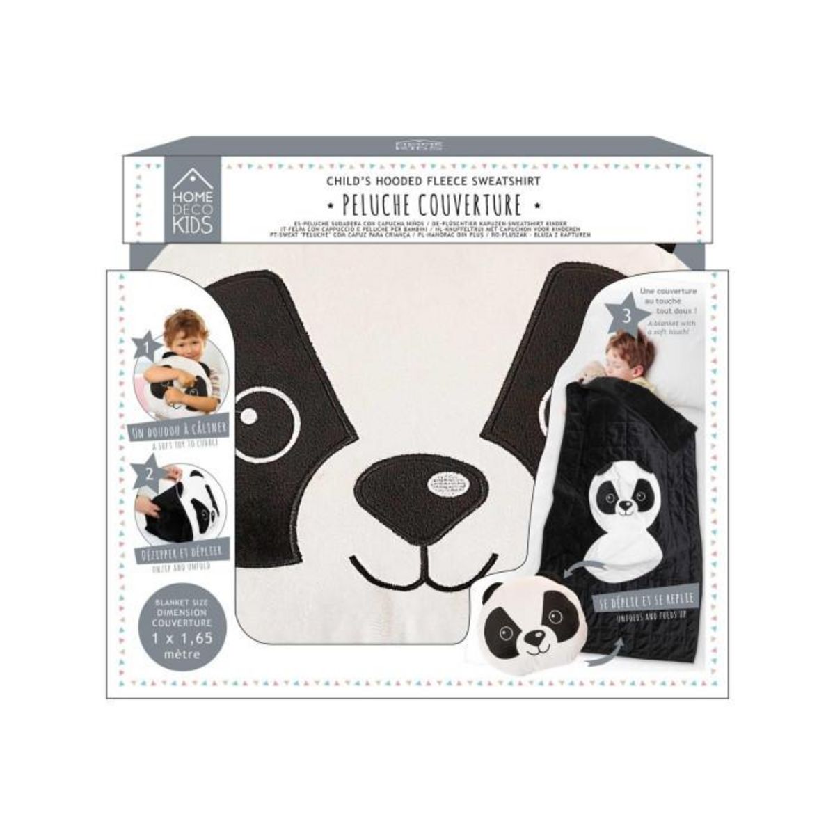 Paris Prix Peluche Couverture  Panda  100x165cm Blanc & Noir