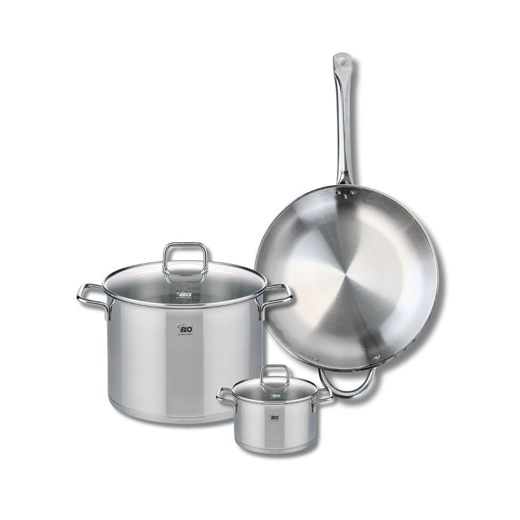 ELO Ensemble de 1 poêle de cuisson 32 cm et 2 faitouts 14 et 26 cm elo profi citrin