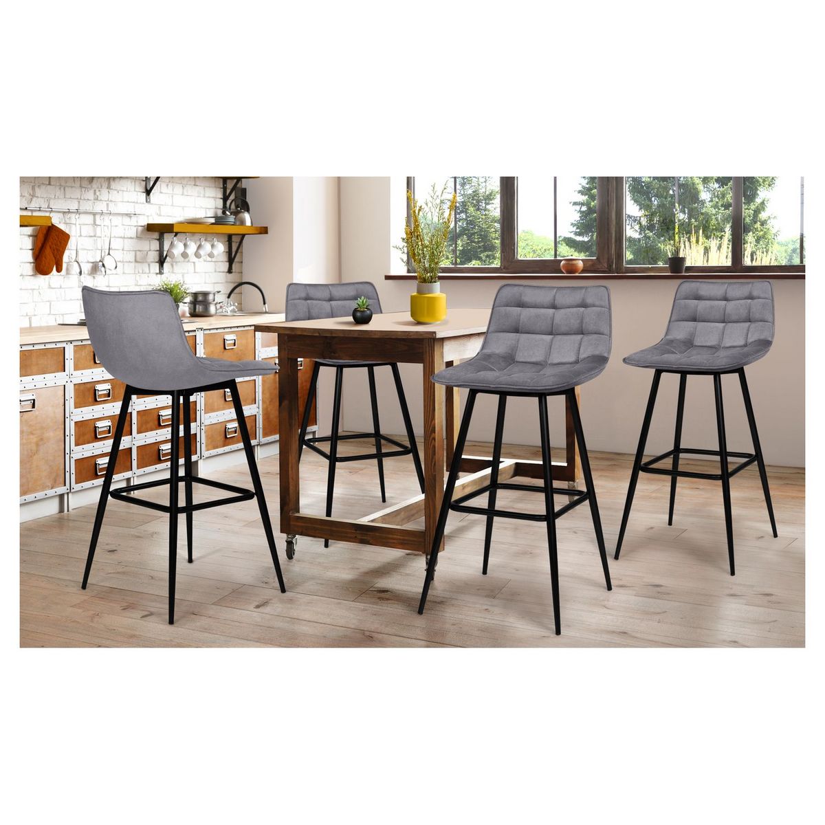Lot de 4 tabourets chaises de bar assise velour pieds métal SIA