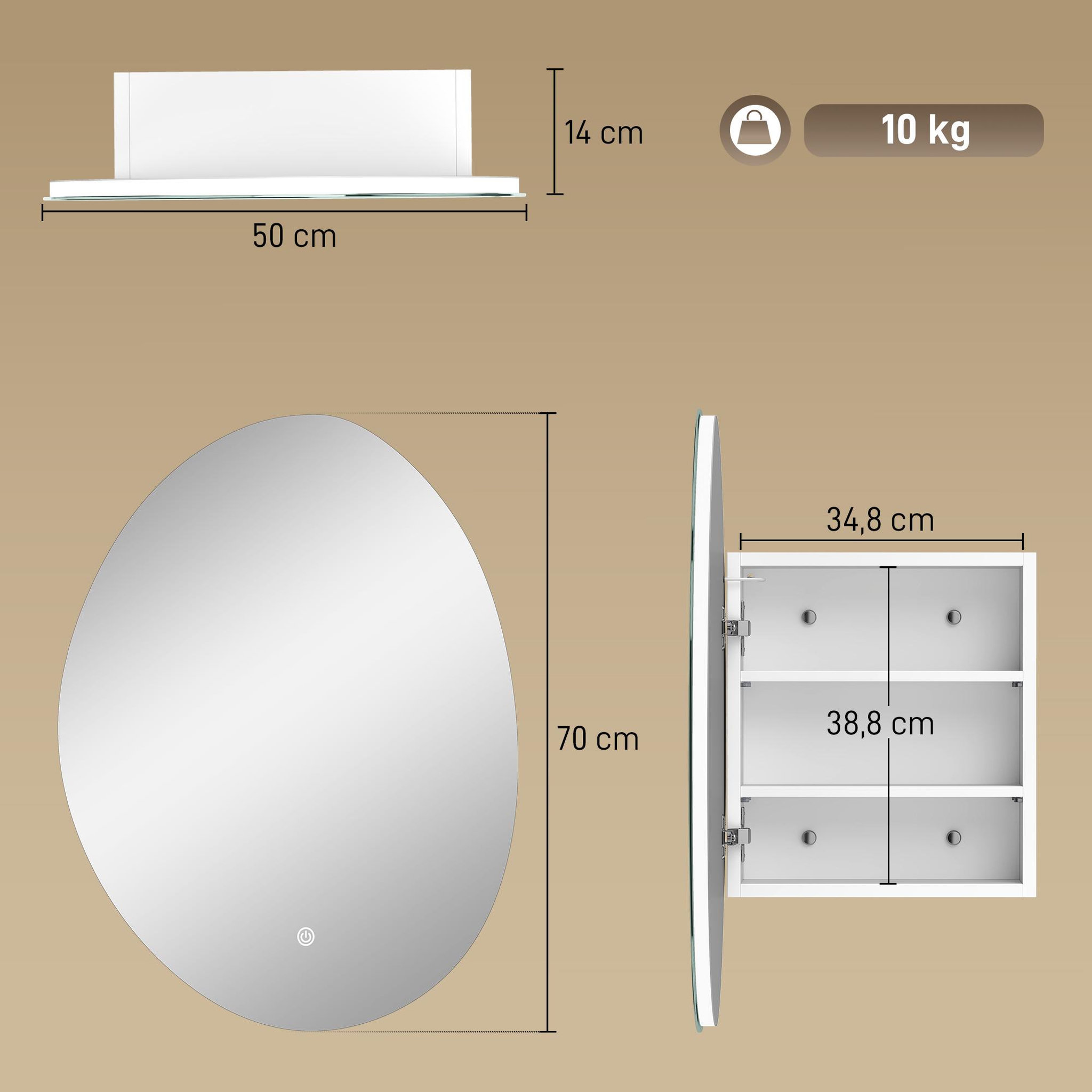 Voir la diapositive 3 : HOMCOM Armoire miroir organique led réglable salle de bain 2 étagères