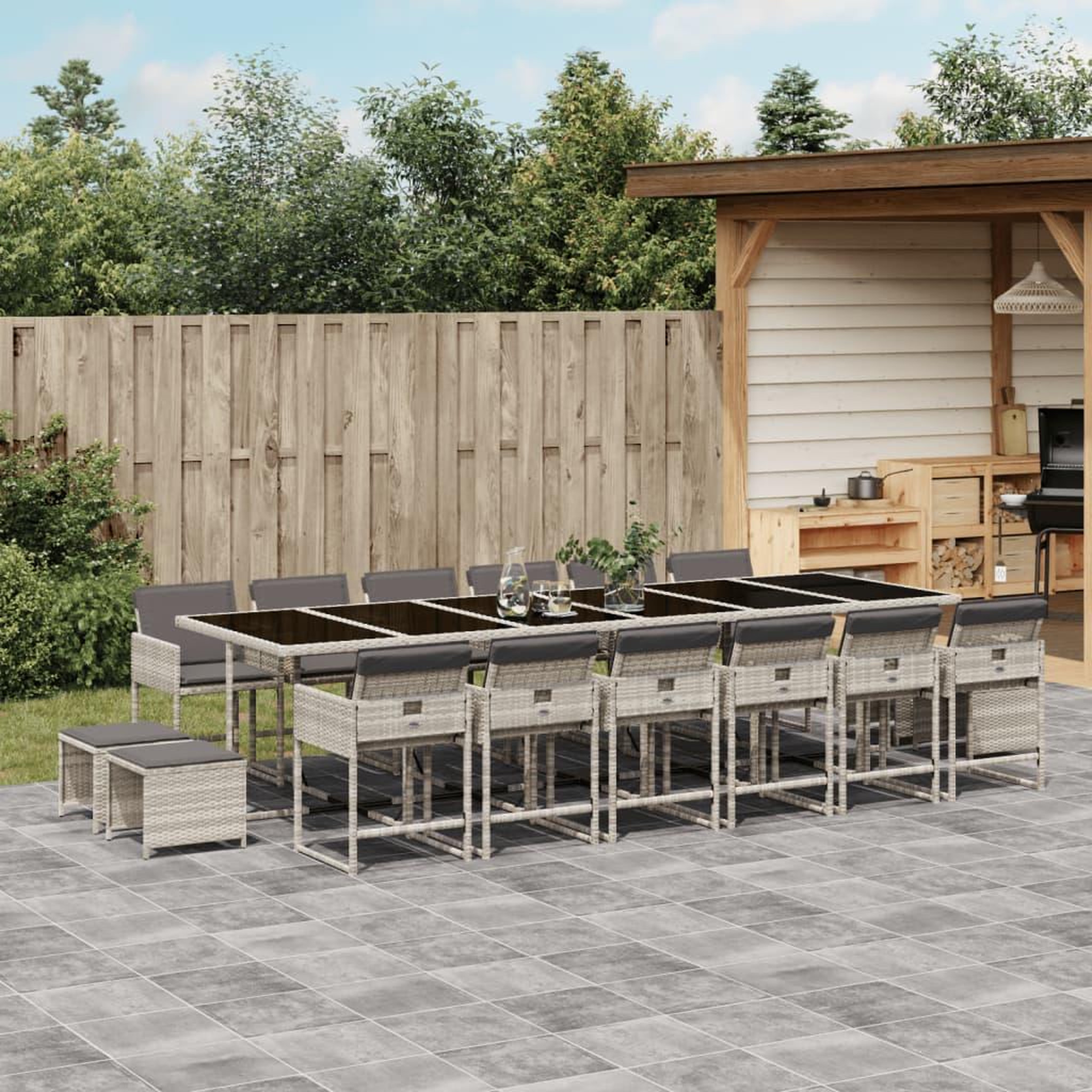 VIDAXL Ensemble a manger de jardin et coussins 17 pcs gris clair rotin
