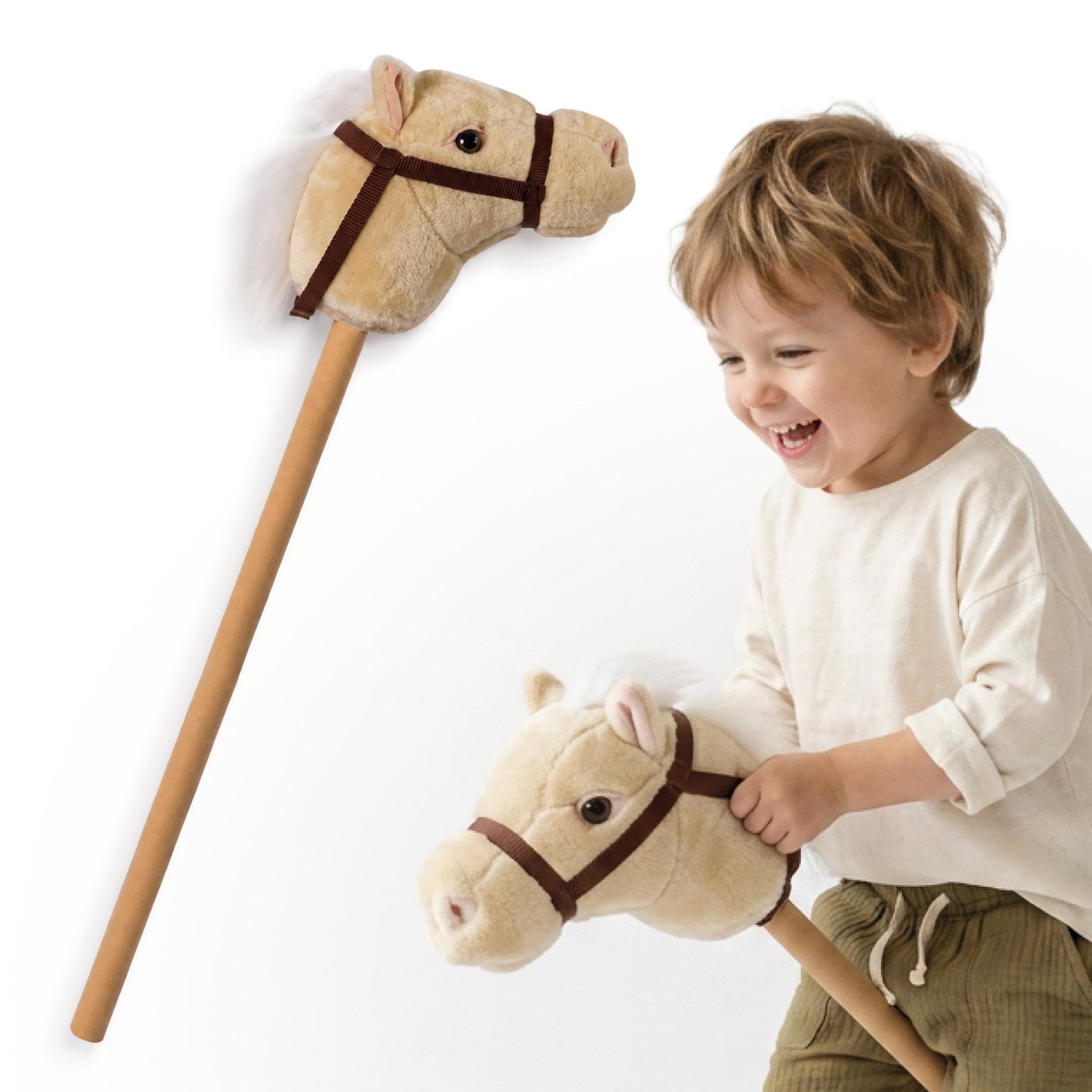 MAMABRUM Cheval à bâton Hobby Horse peluche douce Mamabrum Beige dès 18 mois 80 cm