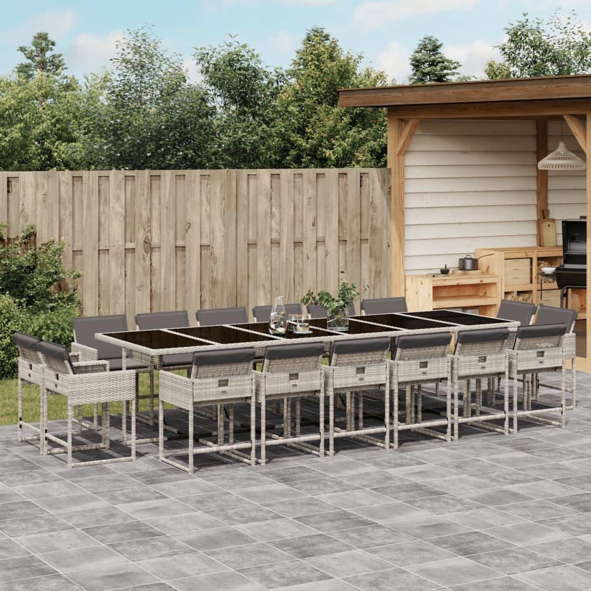 VIDAXL Ensemble a manger de jardin et coussins 17 pcs gris clair rotin