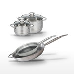 ELO Batterie de cuisine avec 2 faitouts 16/20 cm et 2 poêles 28/32 cm en inox sans PFAS Elo Collection Relief Solution Brillant