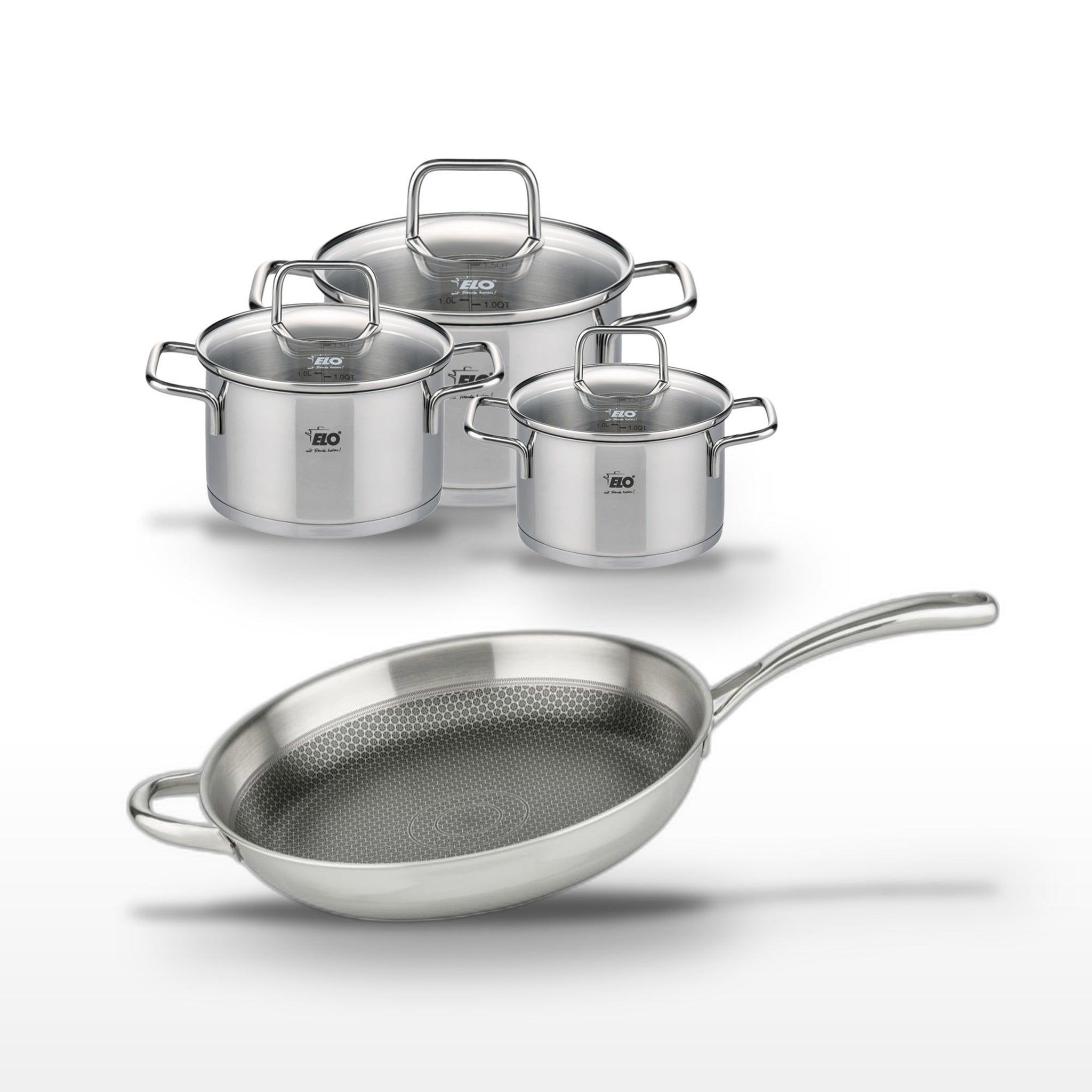 ELO Lot de 3 faitouts elo relief evolution 14/16/20 cm et poêle 32 cm