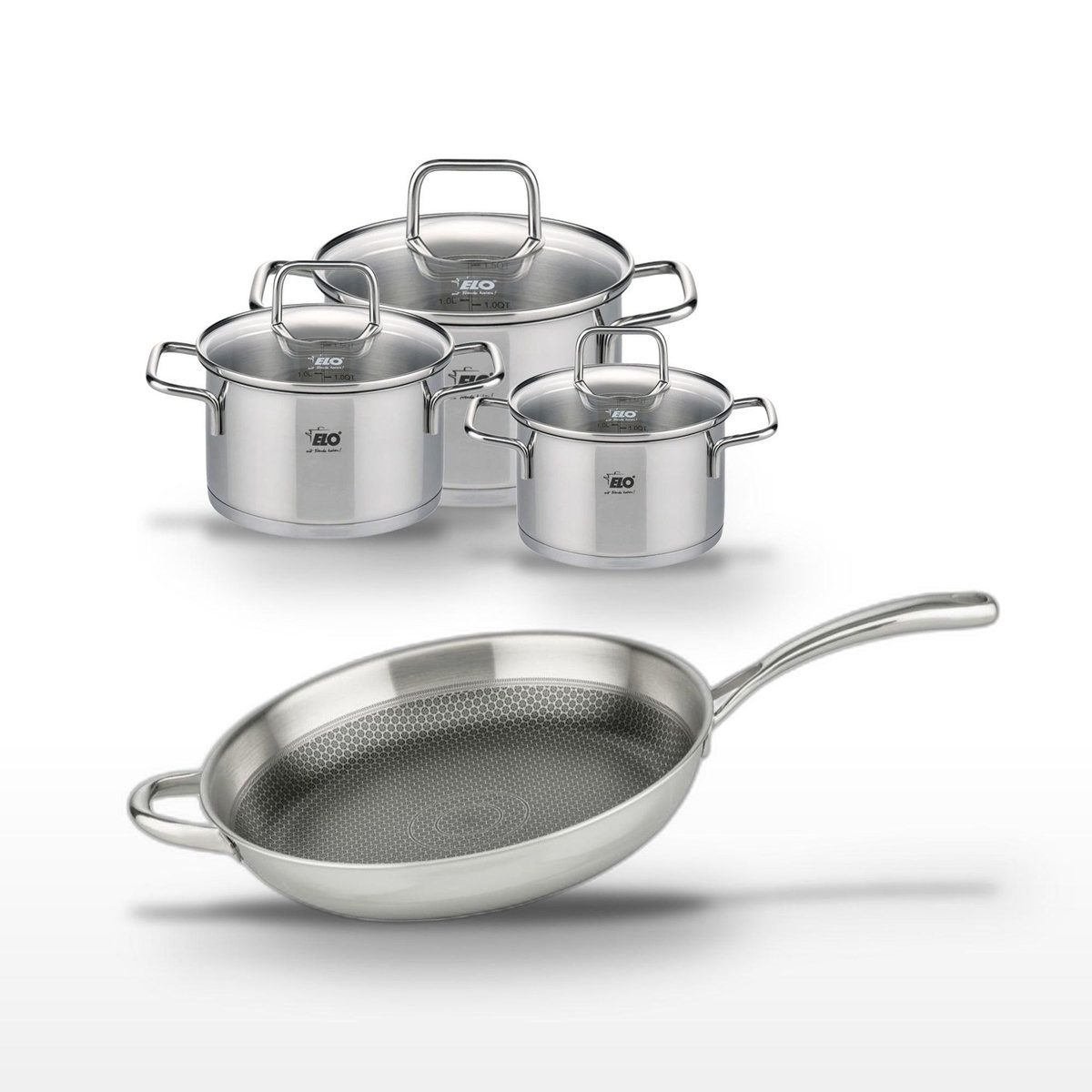 ELO Lot de 3 Faitouts Elo Relief Evolution 14/16/20 cm et Poêle 32 cm