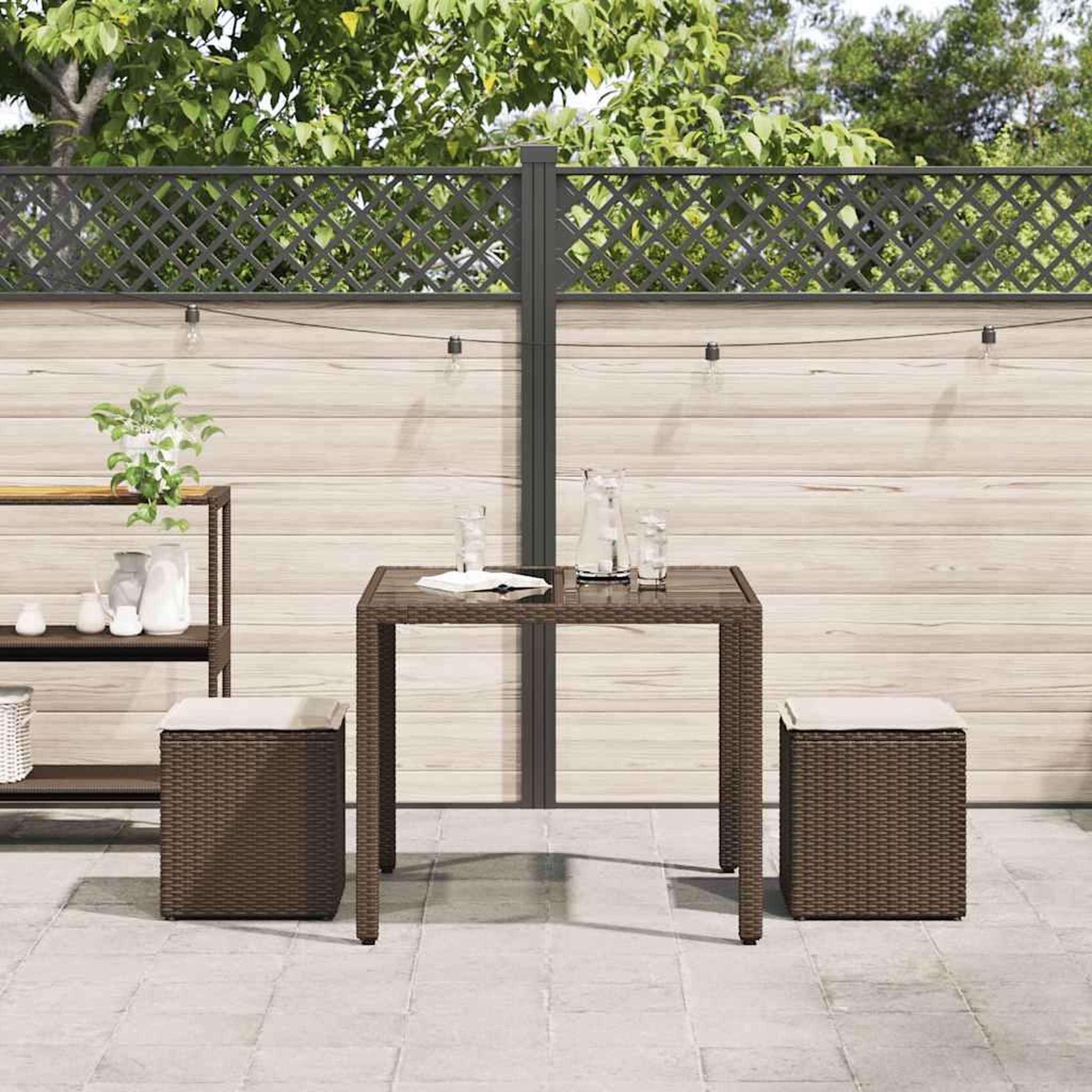 Voir la diapositive 3 : VIDAXL Tabourets jardin avec coussins lot de 2 marron resine tressee