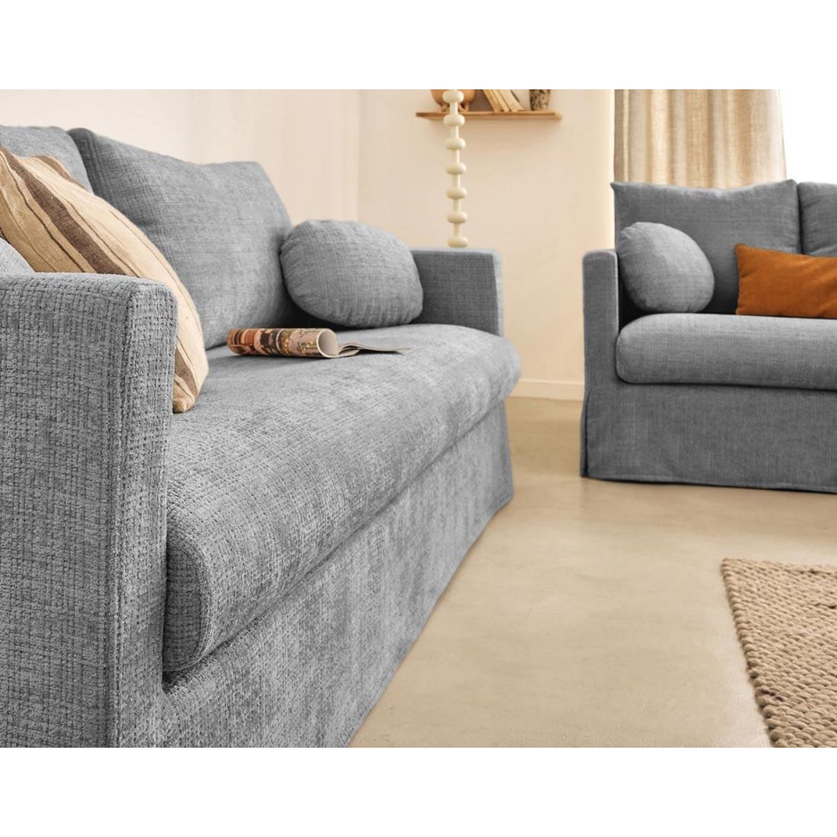 LISA DESIGN Serena - canapé droit déhoussable 3 places en velours texturé