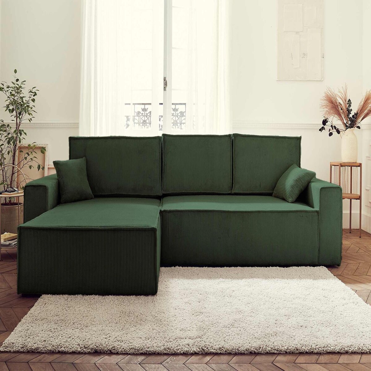 BEST MOBILIER Dellia - canapé d'angle réversible convertible - avec coffre - en velours côtelé - 4 places