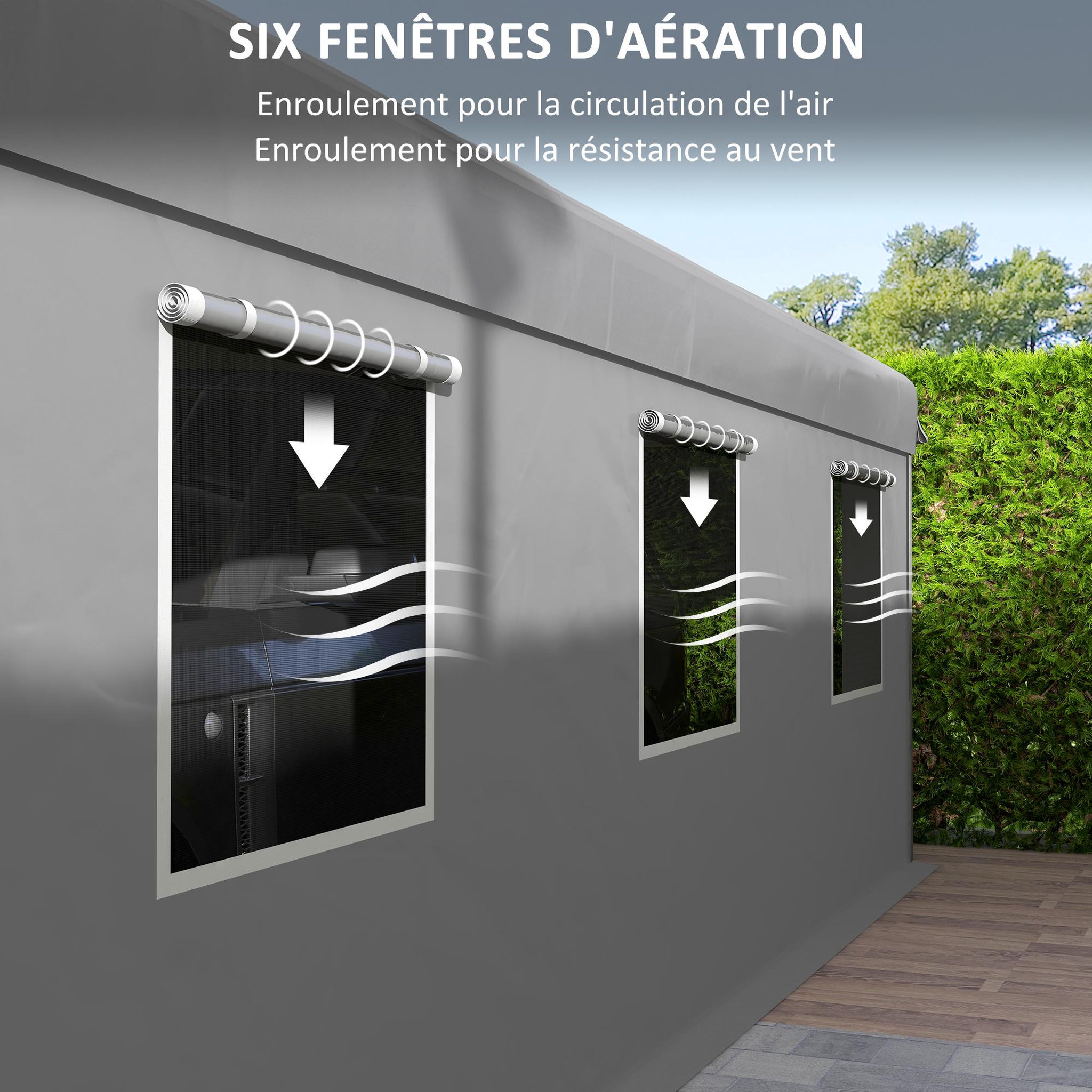Voir la diapositive 5 : OUTSUNNY Tente garage carport dim. 6L x 2,95l x 2,78H m acier galvanisé PE haute densité 2 portes 6 fenêtres gris