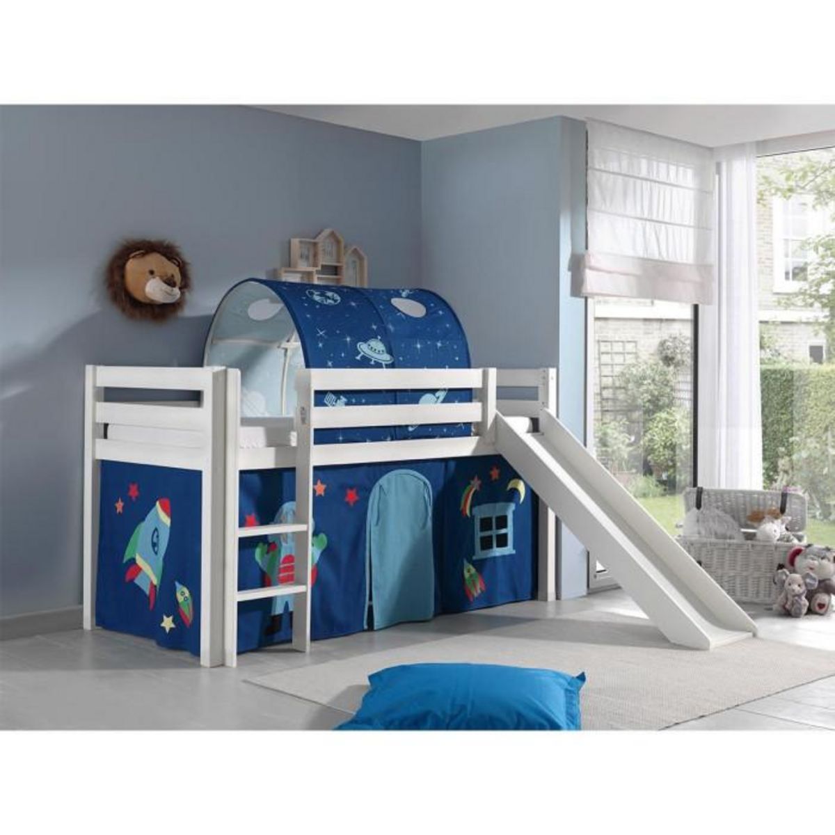 Paris Prix Pack - Lit Enfant, Toboggan, Tente & Tunnel  Pino Astronaute II  Blanc