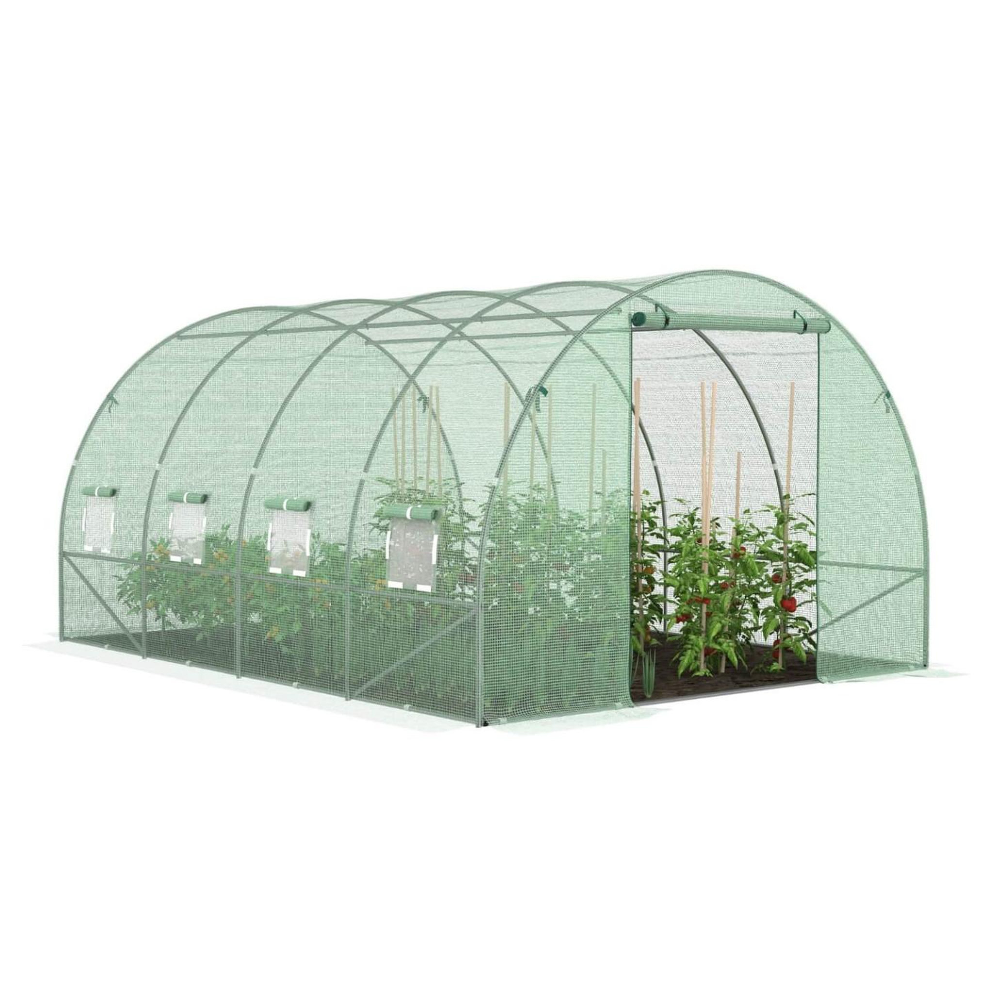 Voir la diapositive 3 : ID MARKET Bâche de rechange pour serre de jardin tunnel 12m² 4 x 3 x 2 m anti-uv avec porte et fenêtres zebra verte