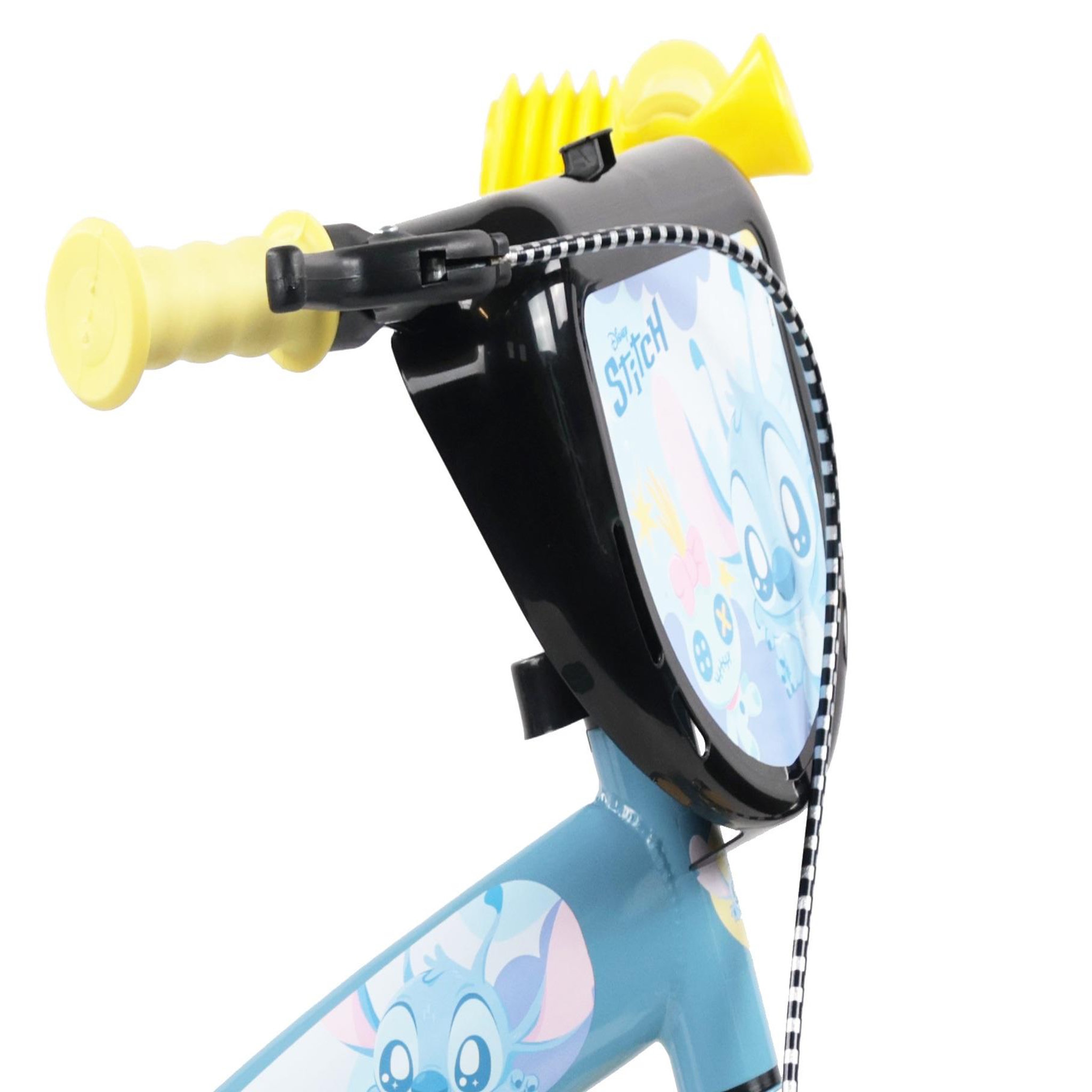 Voir la diapositive 2 : DISNEY Vélo enfant 12'' STITCH ( <90 cm) équipé de 1 frein , plaque avant décorative , bidon arrière, stabilisateurs & pneus increuvables.