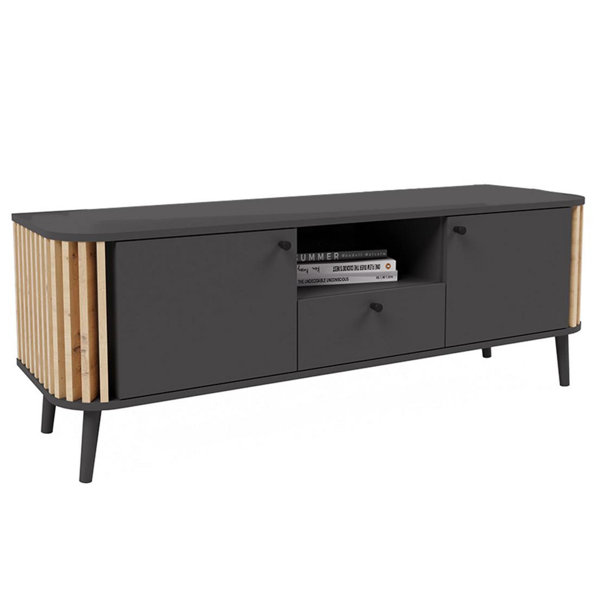 BEST MOBILIER Camberwell - meuble tv - gris et bois - 138 cm. Coloris disponibles : Marron