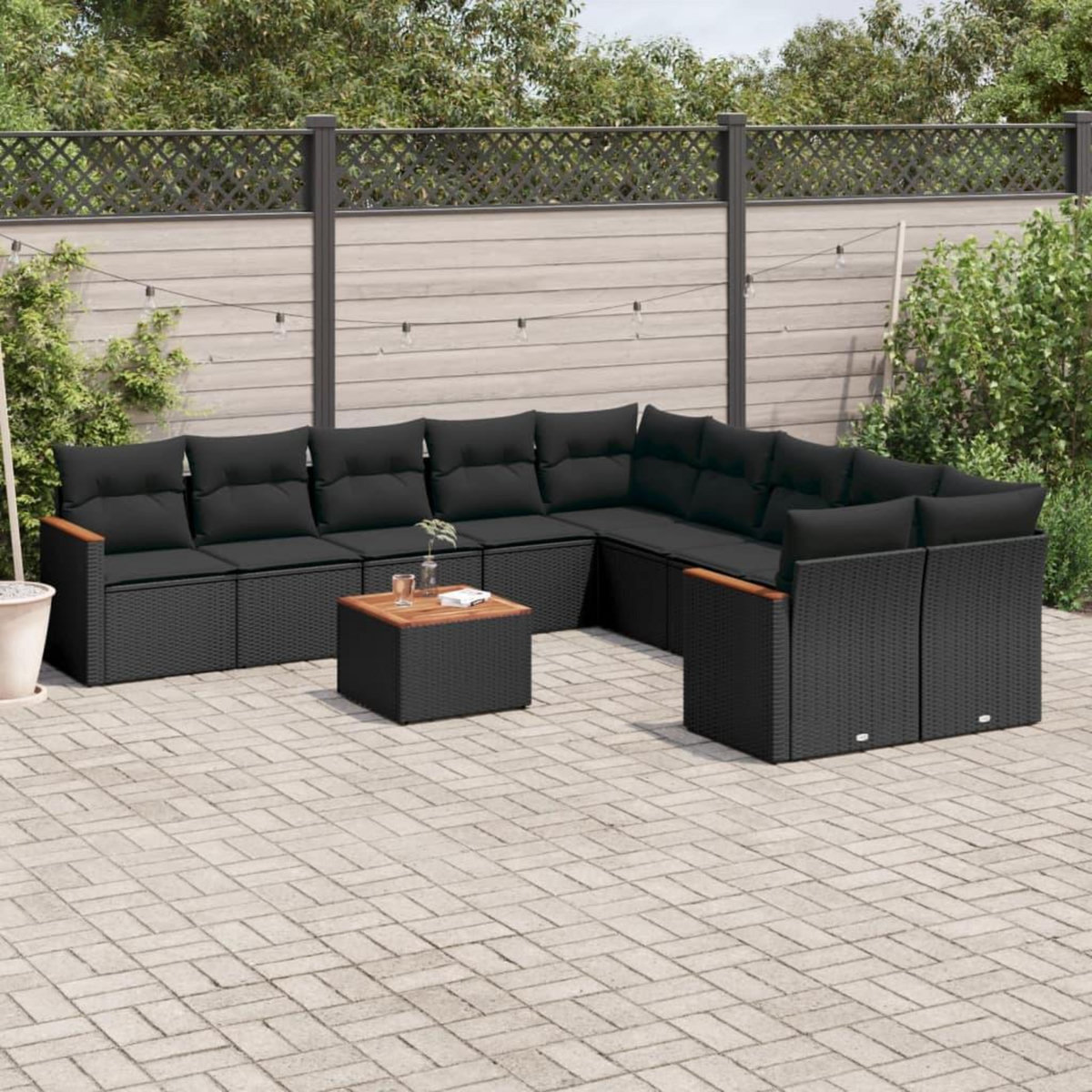 VIDAXL Salon de jardin 11 pcs avec coussins noir resine tressee
