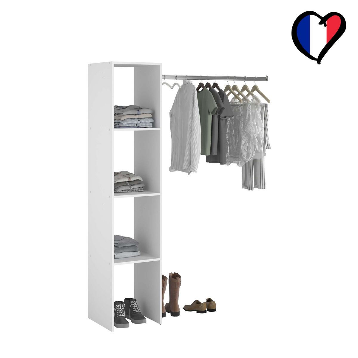 CONCEPT USINE Dressing blanc étagères, penderie 138 x 40 x 180 cm ELYSEE