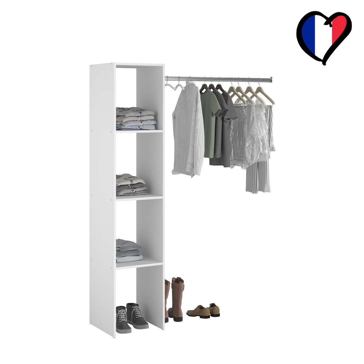 CONCEPT USINE Dressing blanc étagères, penderie 138 x 40 x 180 cm ELYSEE