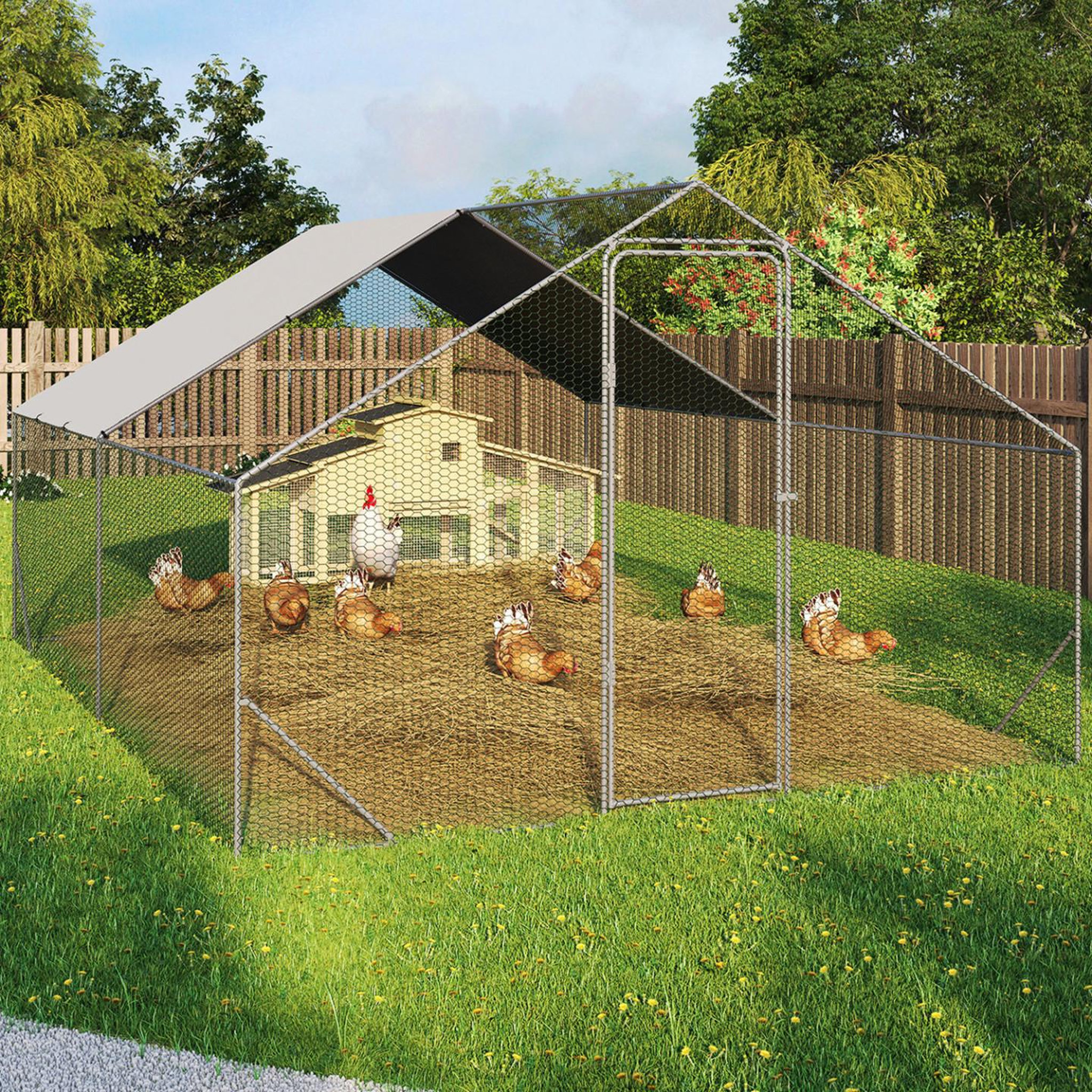 Voir la diapositive 2 : ID MARKET Enclos poulailler 12 m² parc grillagé 4x3 m acier galvanisé