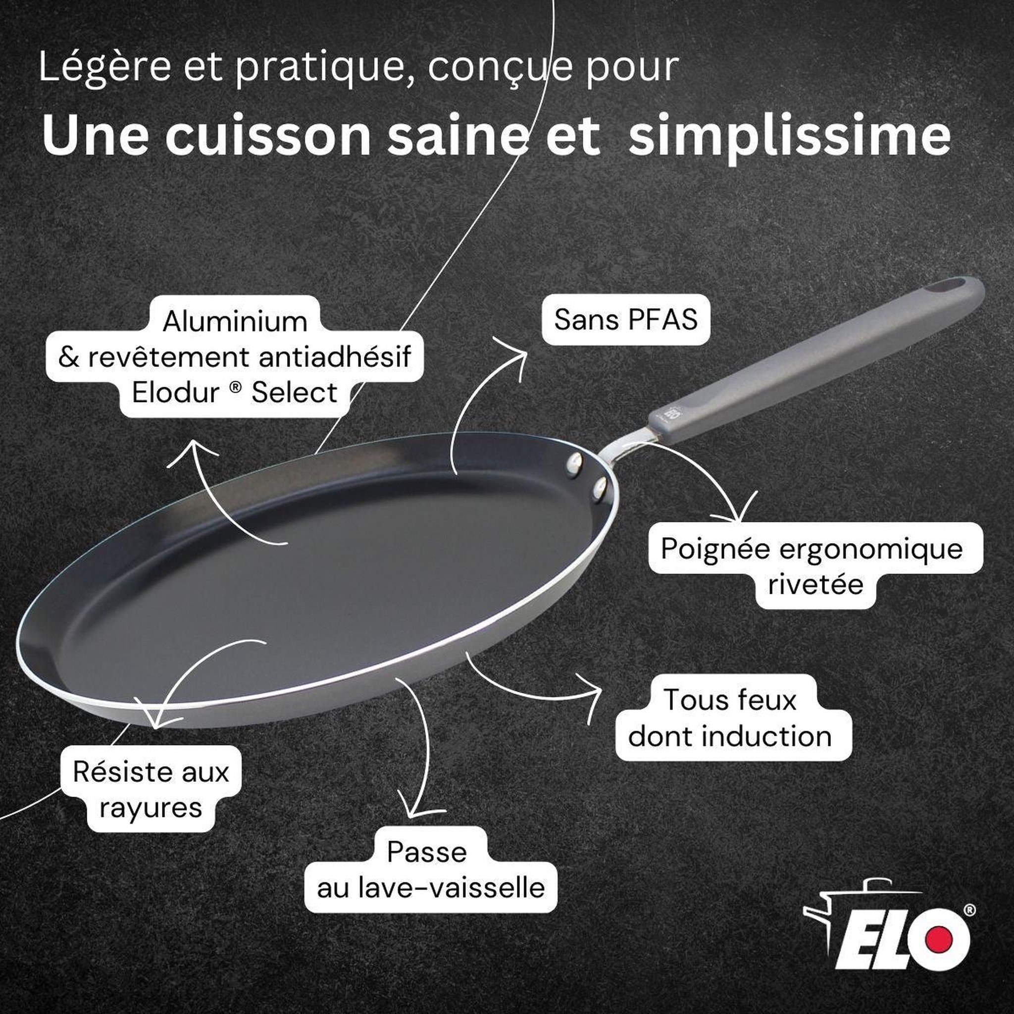 Voir la diapositive 6 : ELO Set de 1 poêle de cuisson 26 cm en aluminium avec 2 ustensiles de cuisine sans pfas elo ducato