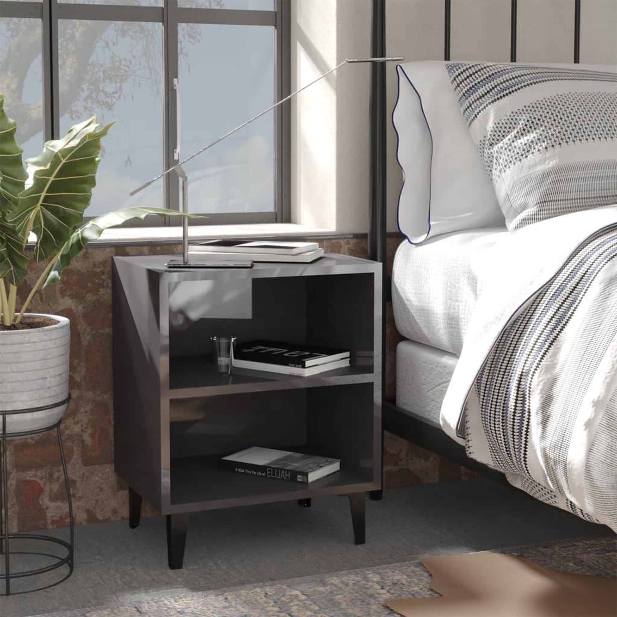 Voir la diapositive 1 : VIDAXL Table de chevet avec pieds en metal gris brillant 40x30x50 cm