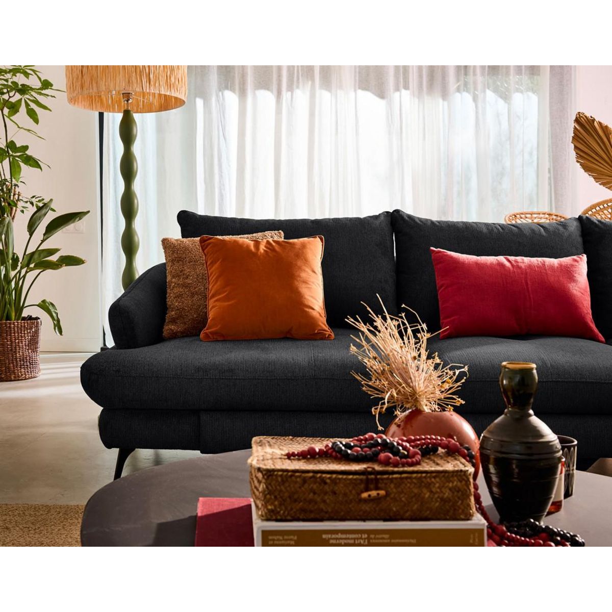 LISA DESIGN Ninon - canapé d'angle droit 4 places convertible avec coffre en tissu texturé