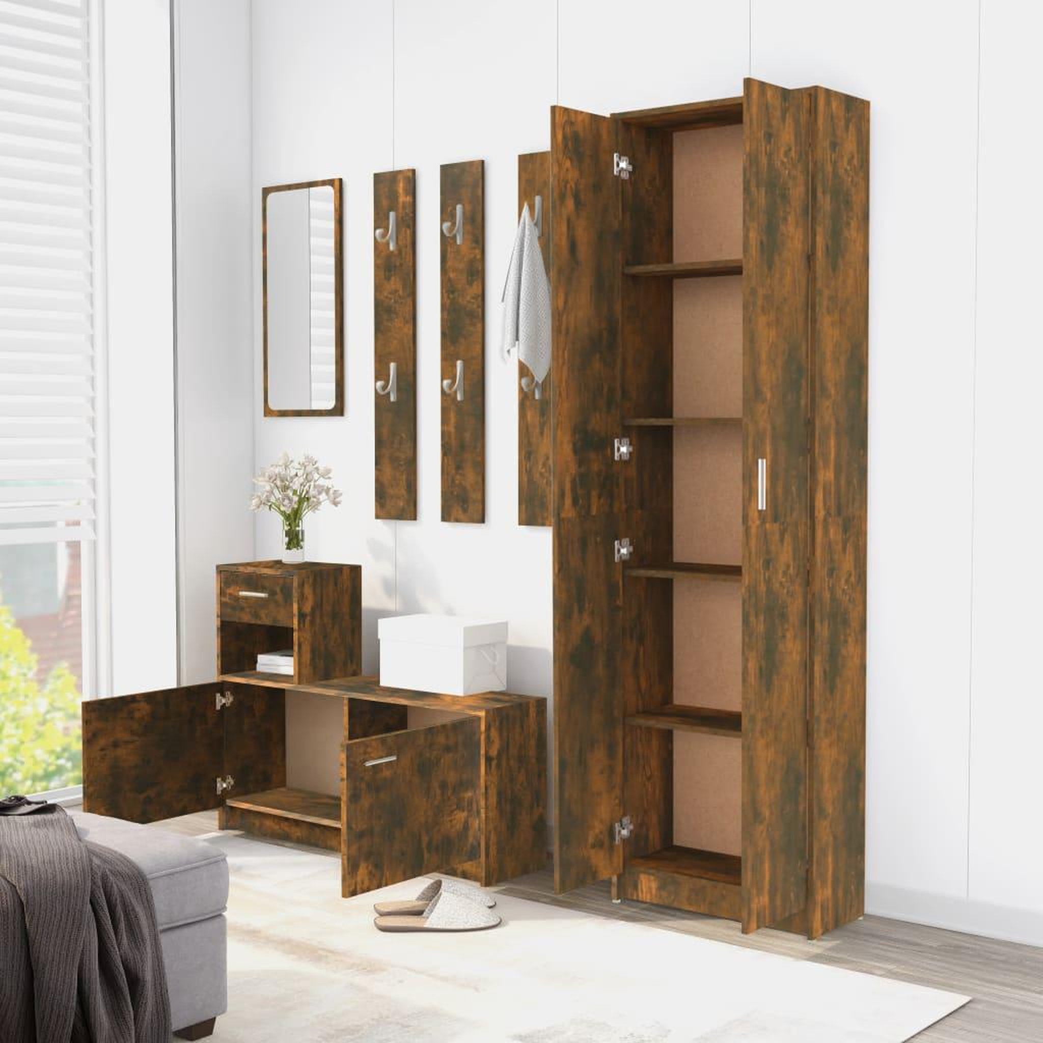 Voir la diapositive 4 : VIDAXL Garde-robe couloir Chene fume 55x25x189 cm Bois d'ingenierie