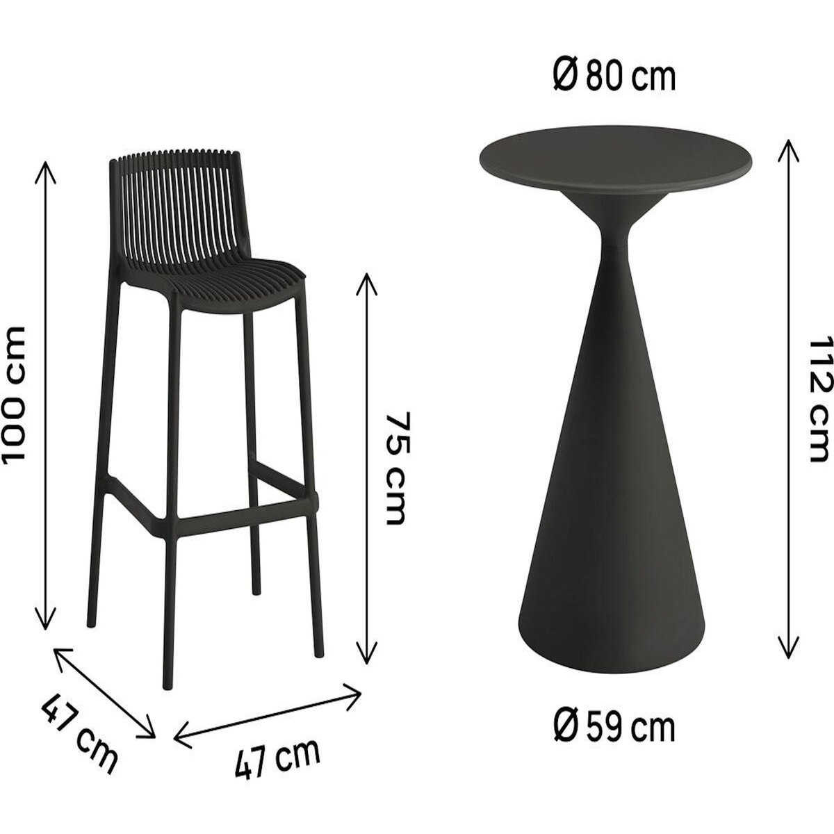 Habitat et Jardin Table et chaises hautes de jardin bistrot empilables  Néora  - 2 places - Noir