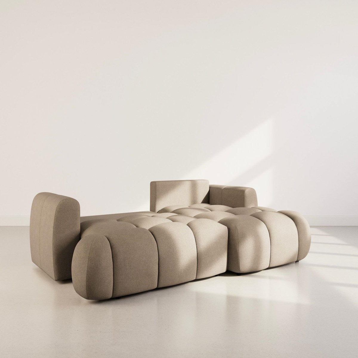 BEST MOBILIER Yulin - canapé d'angle droit 4 places convertible avec coffre en tissu bouclette