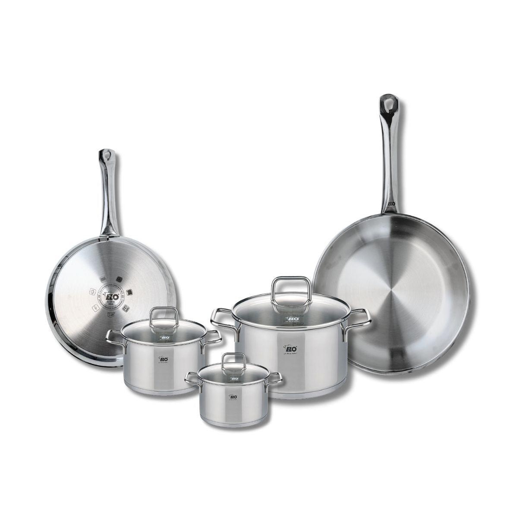 ELO Set de 2 poêles de cuisson 24 et 28 cm et 3 faitouts 12, 14 et 20 cm elo profi citrin