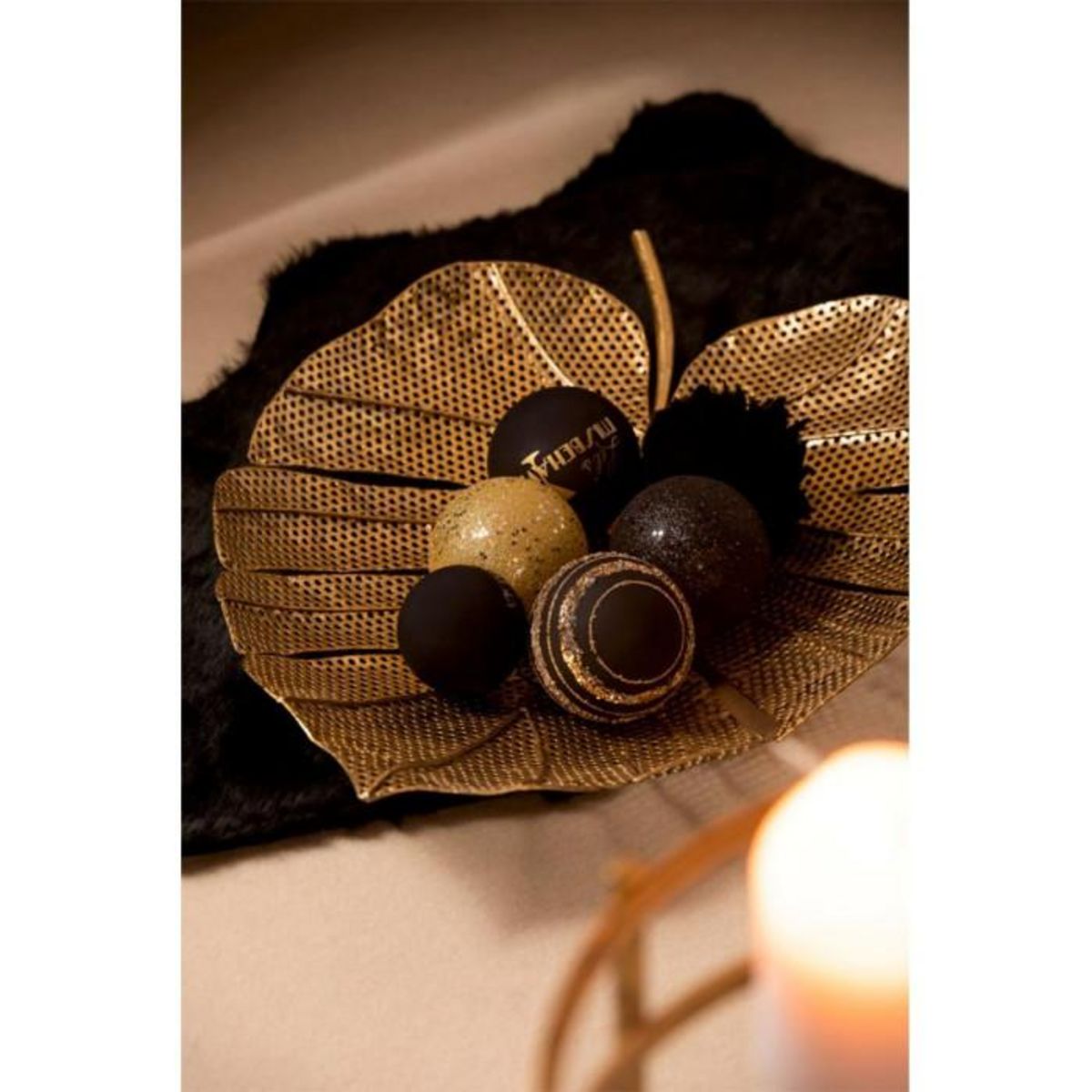 Paris Prix Lot de 4 Boules de Noël  Paillettes  24cm Noir