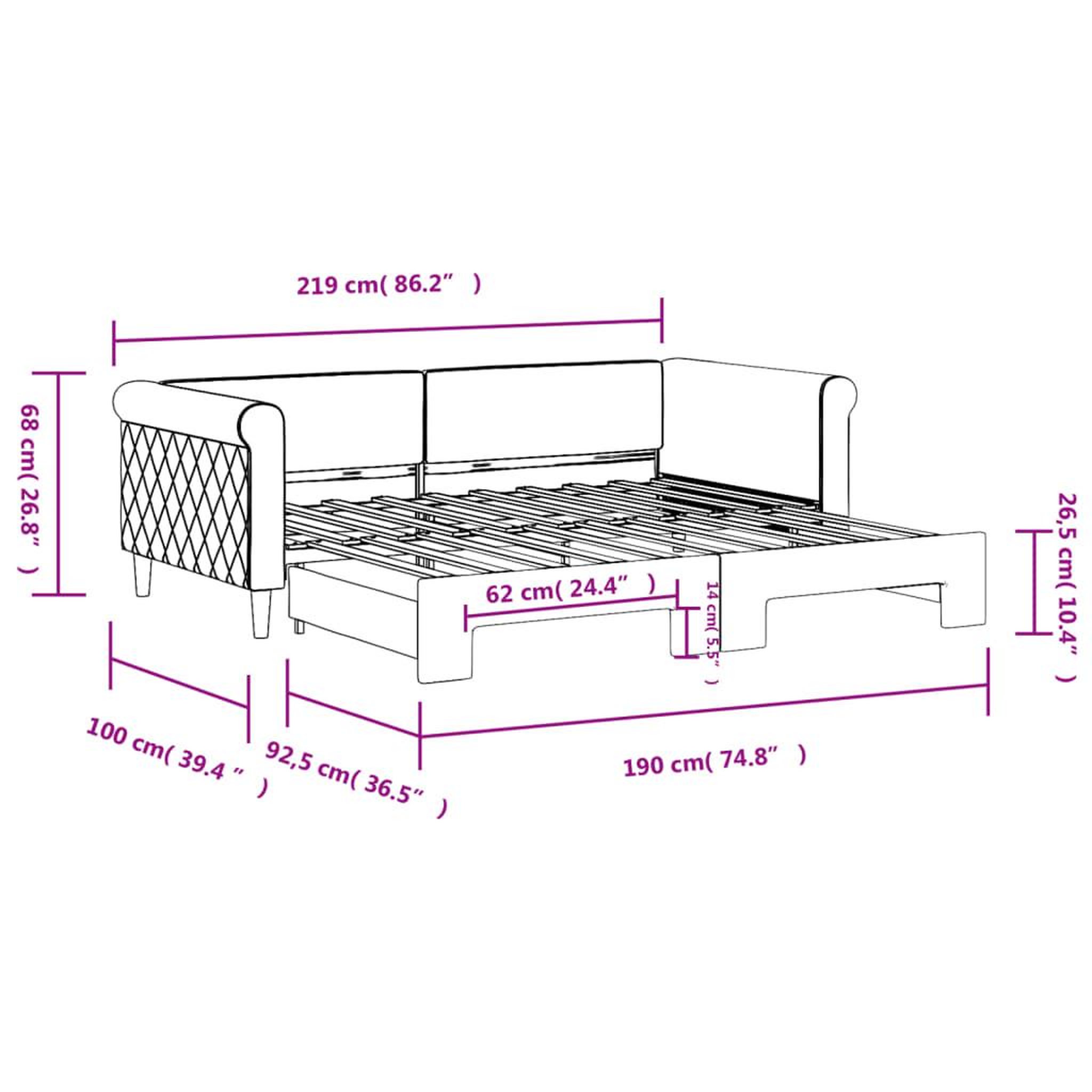 Voir la diapositive 6 : VIDAXL Lit de jour avec gigogne sans matelas gris fonce 90x190 cm