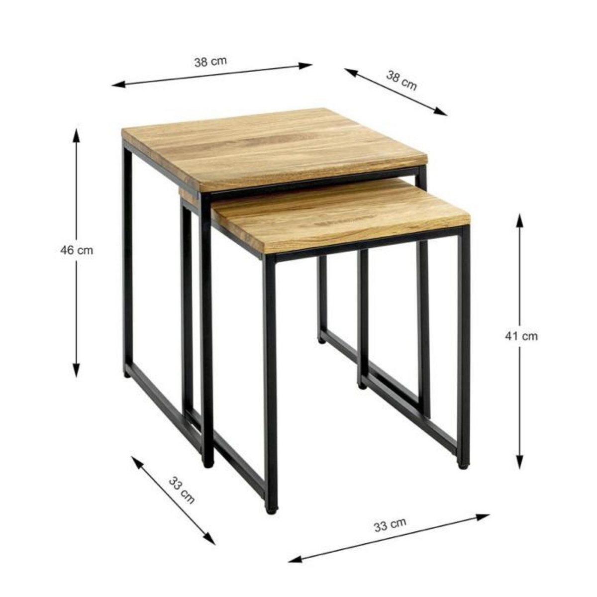 Paris Prix Lot de 2 Tables Gigognes  Pika  46cm Chêne & Noir