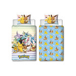 Pokemon Parure de lit réversible - POKEMON - Pikachu et Evoli - Microfibre - 1 housse de couette 140 x 200 cm + 1 taie 63 x 63 cm
