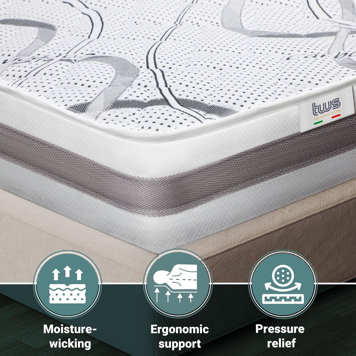 THE WHITE STONE Matelas 70 x 140 Hypoallergénique | Hauteur 16 cm | Propriétés orthopédiques et automodelantes | Produit en Italie