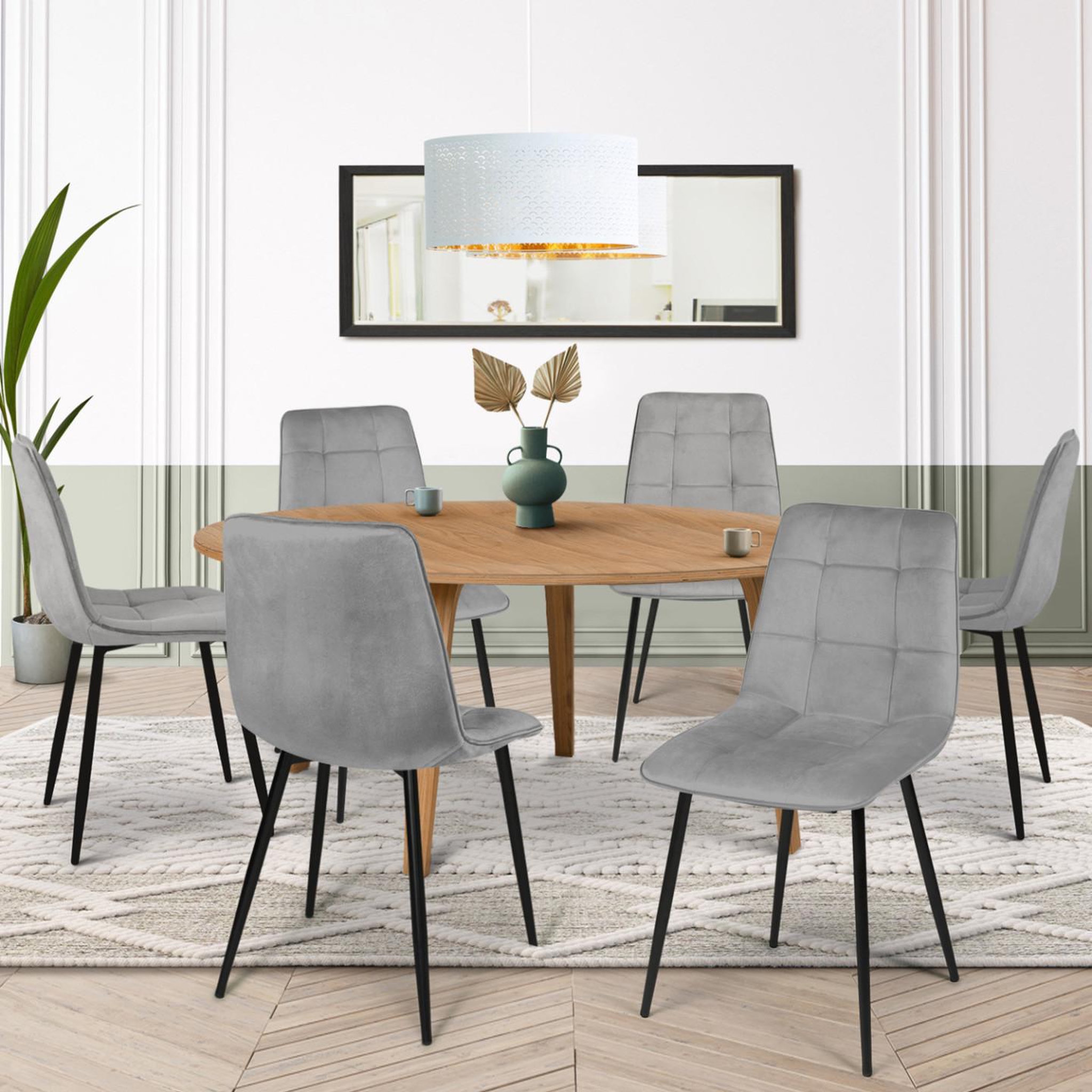 Voir la diapositive 2 : ID MARKET Lot de 6 chaises mila en velours gris clair pour salle à manger