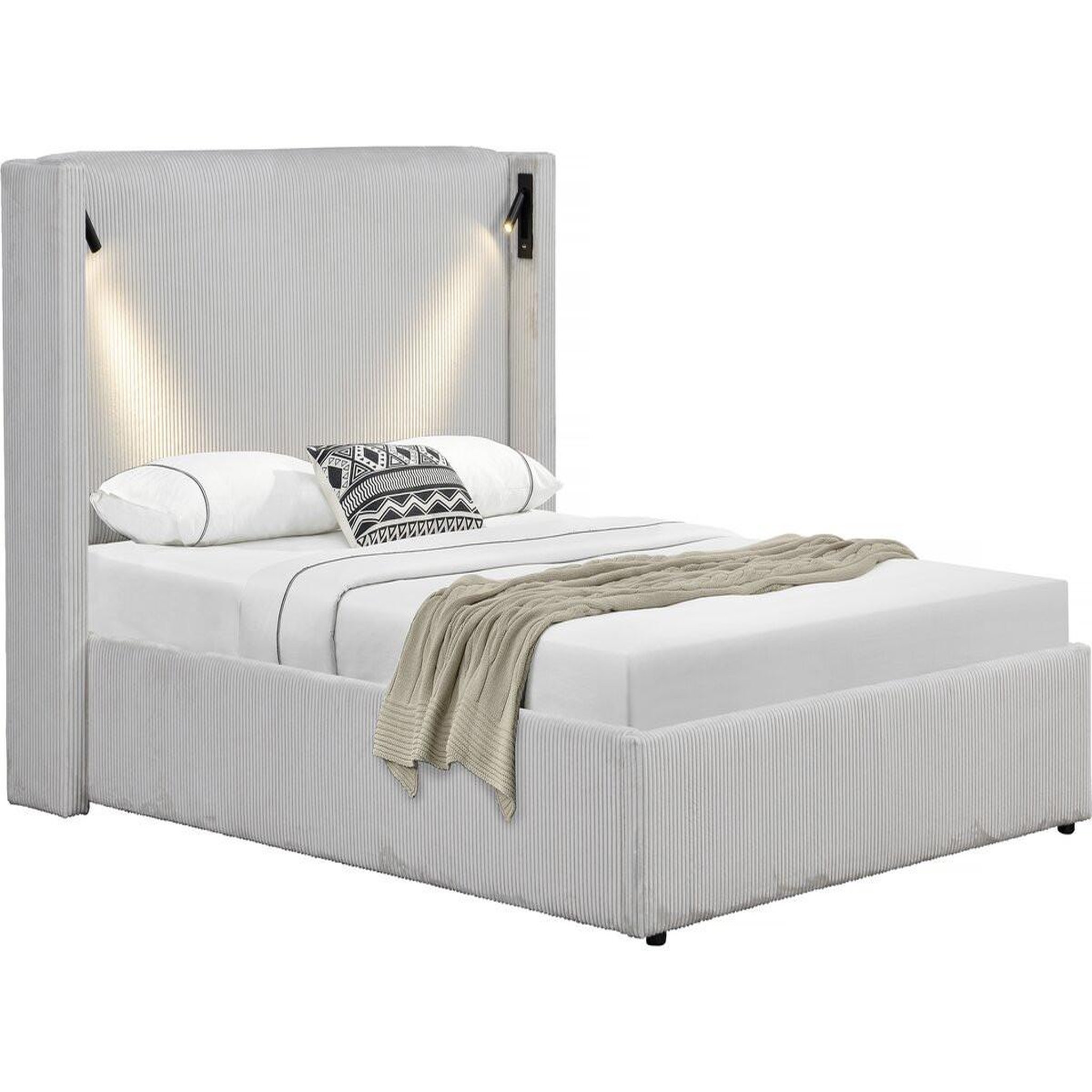 Habitat et Jardin Lit double en velours côtelé avec coffre et lampe intégré  cortina  - 160 x 200 cm - beige