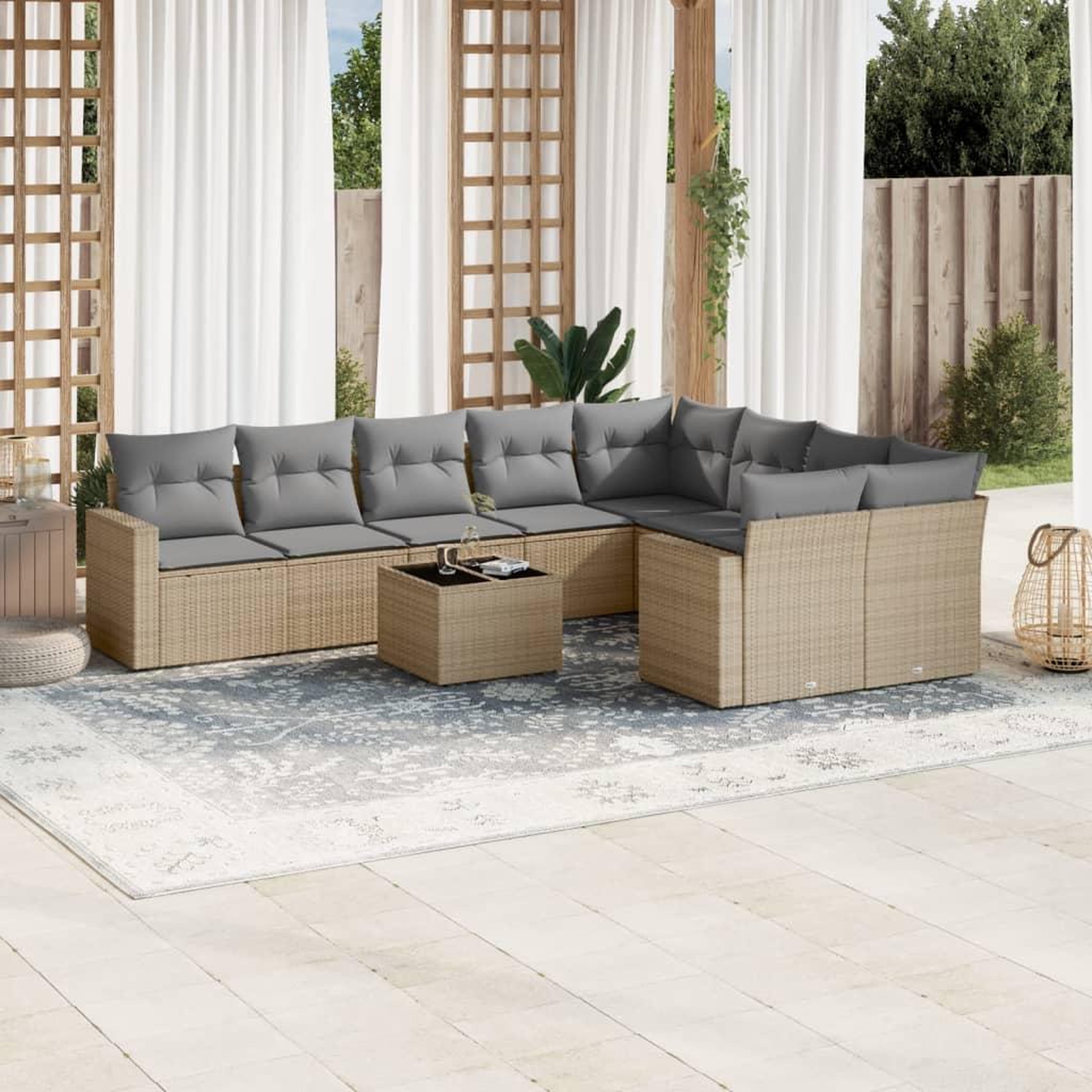 VIDAXL Salon de jardin avec coussins 10 pcs beige resine tressee