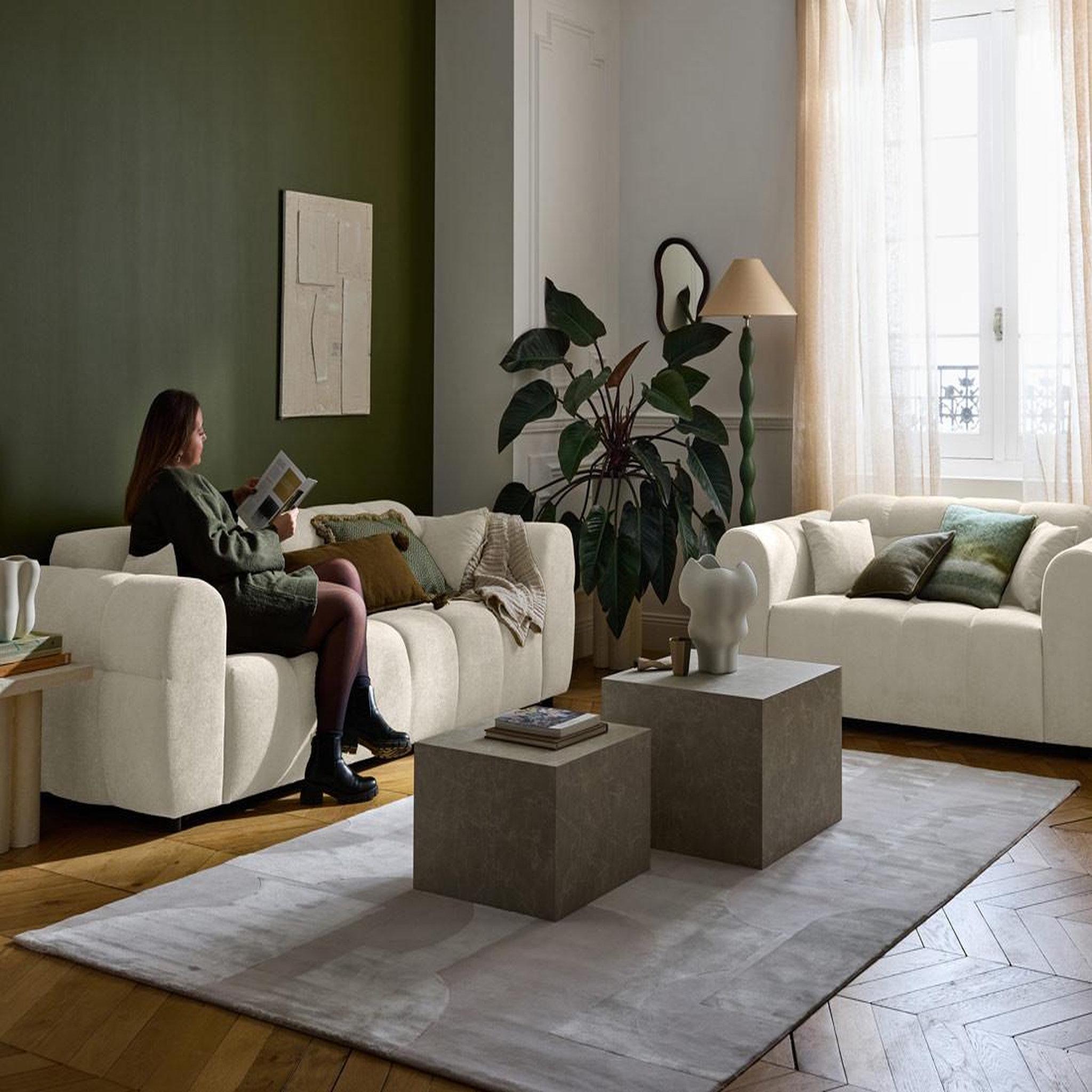 Voir la diapositive 4 : BEST MOBILIER Ray - canapé droit 3 places en tissu texturé