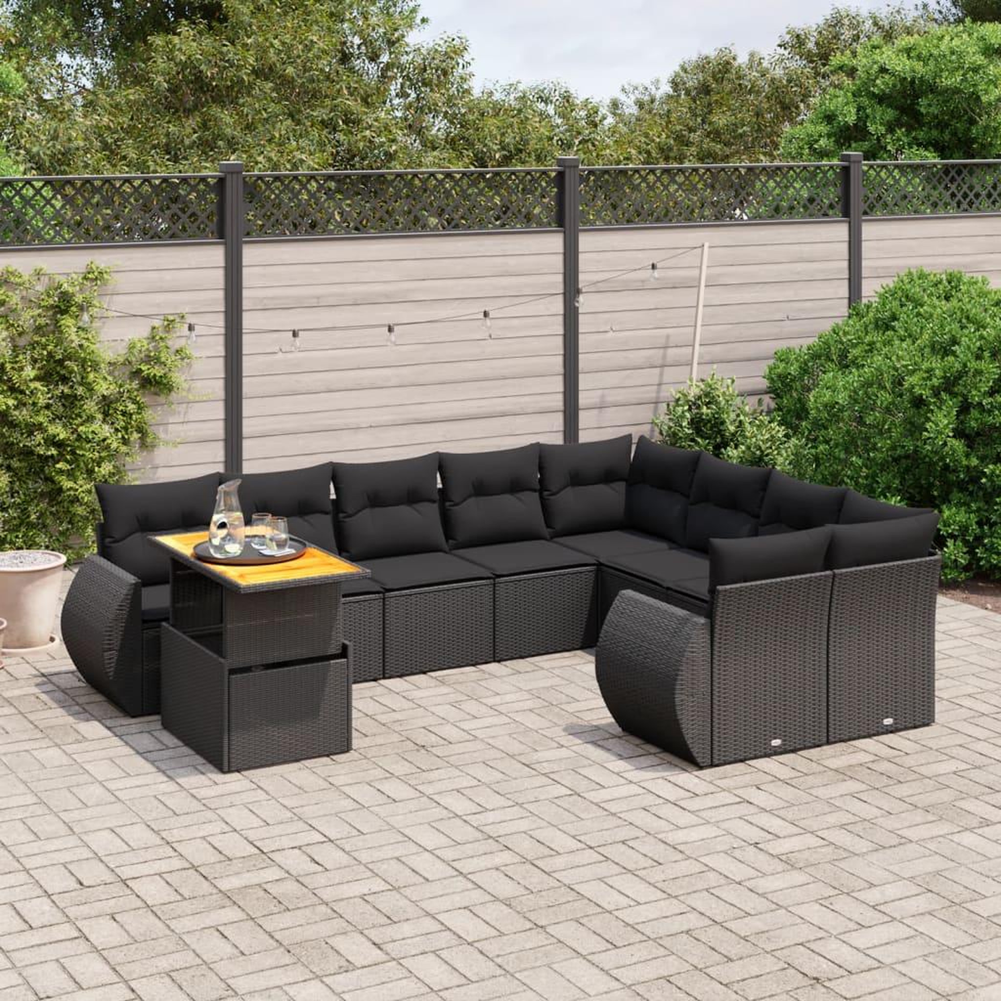 VIDAXL Salon de jardin 10 pcs avec coussins noir resine tressee