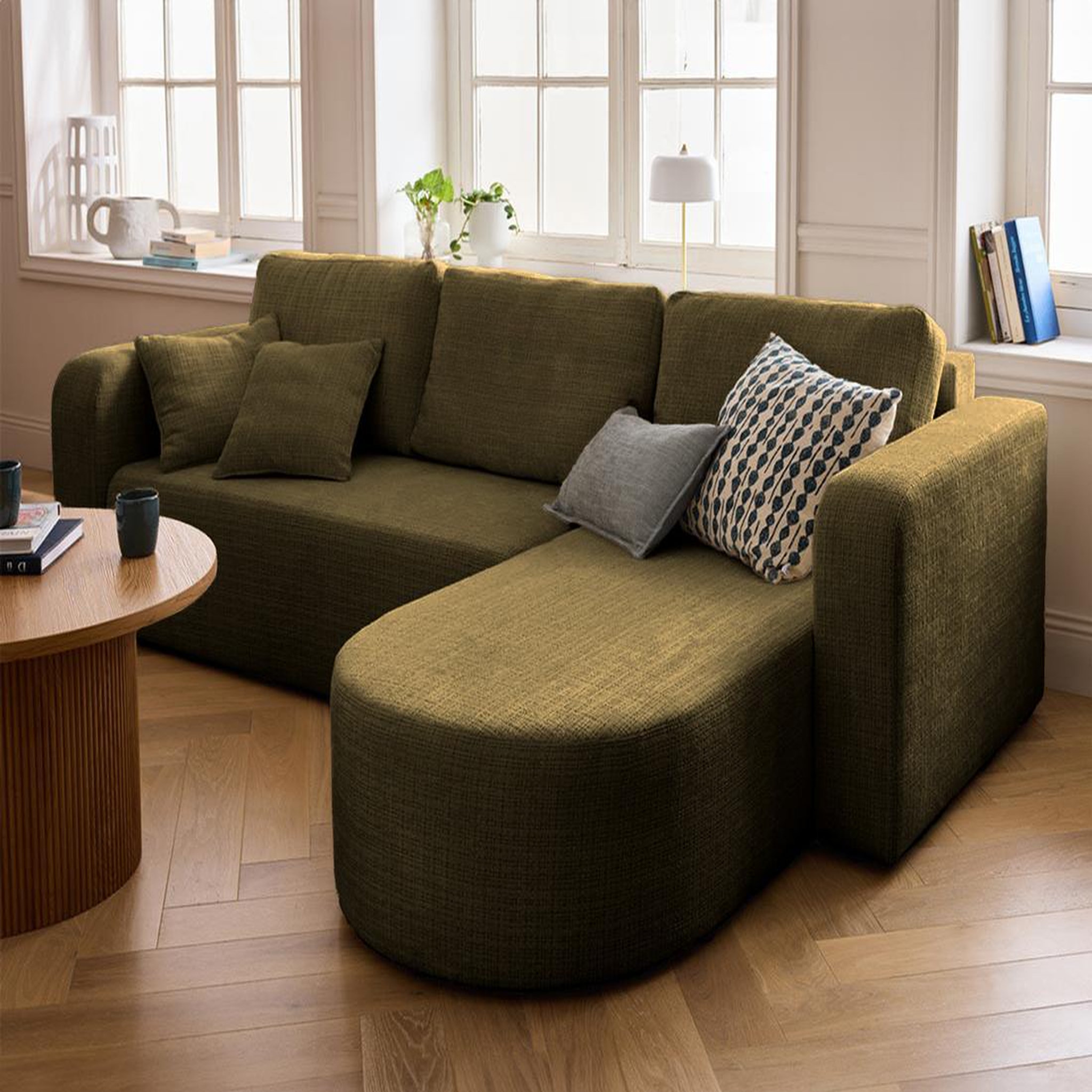 Voir la diapositive 2 : BEST MOBILIER Miro - canapé d'angle réversible - 4 places - convertible avec coffre - en velours texturé