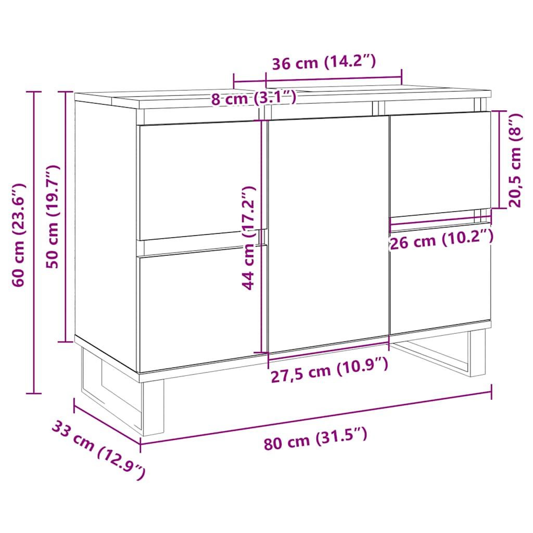 Voir la diapositive 6 : VIDAXL Armoire salle de bain chene sonoma 80x33x60cm bois d'ingenierie