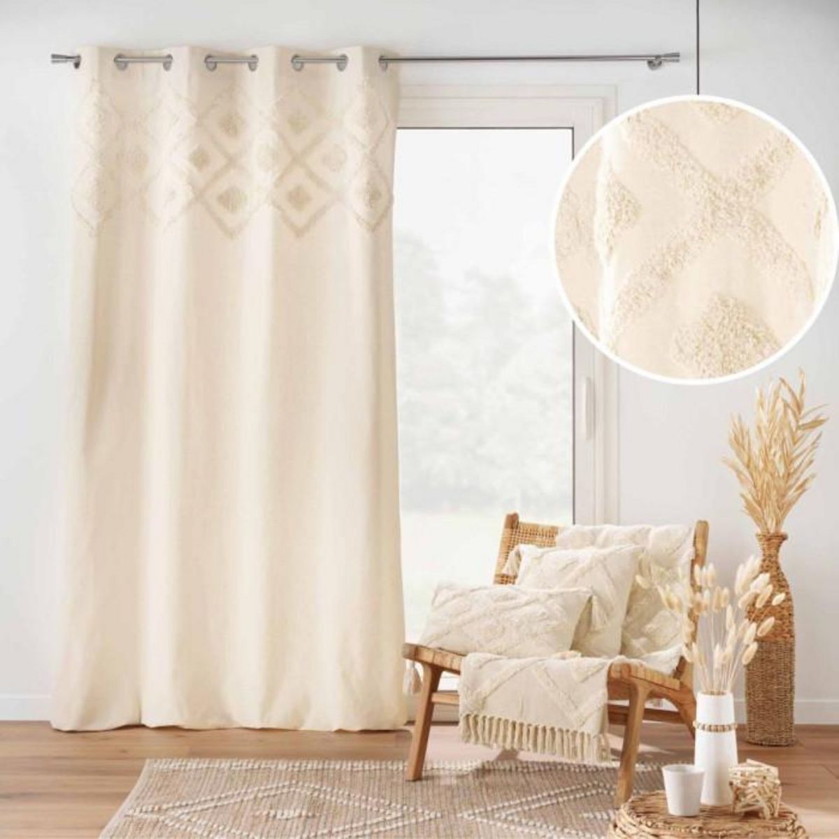 Paris Prix Housse de Coussin Tufté en Jute  Damia  40x40cm Marron